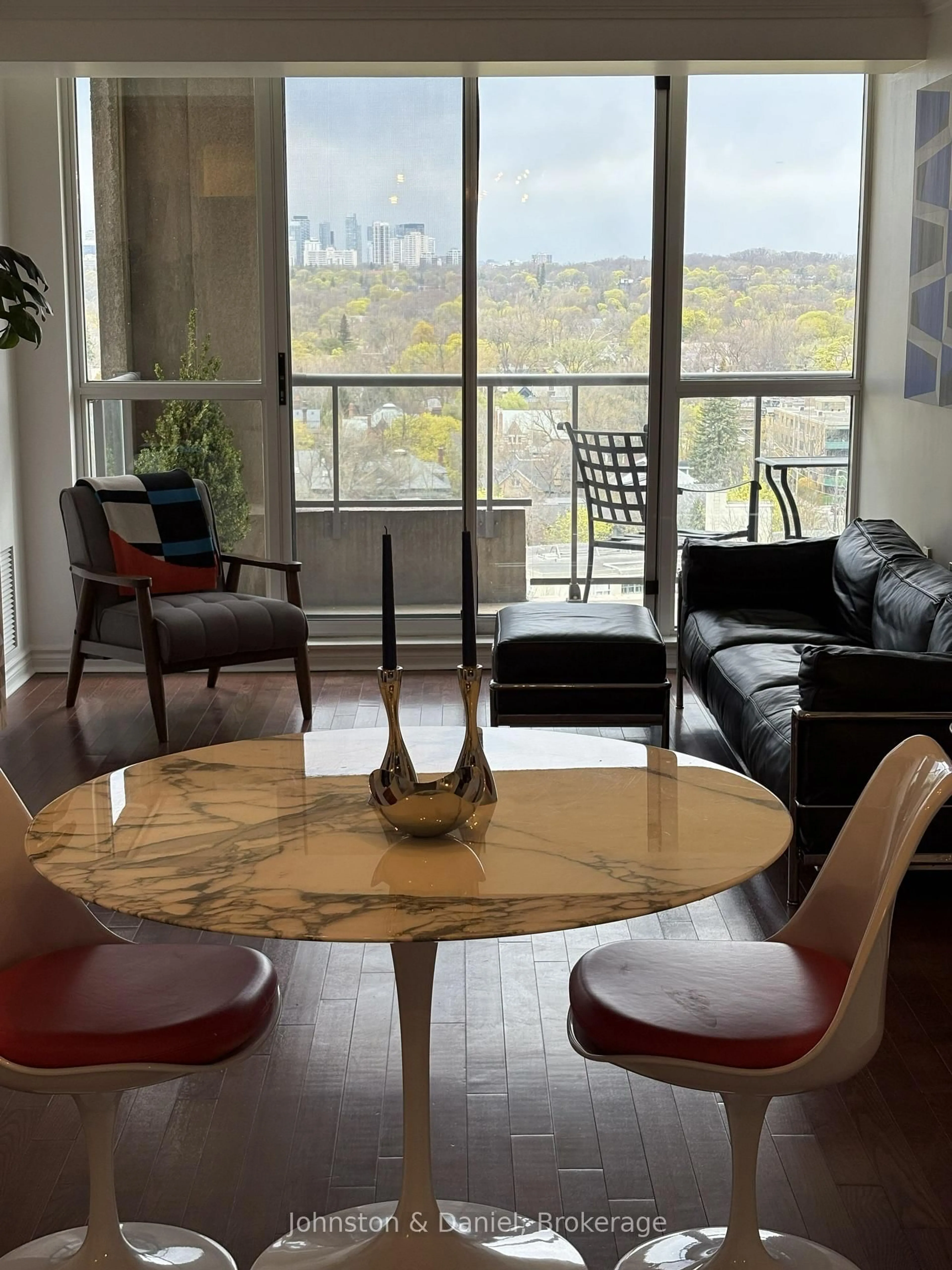 Living room with furniture, wood/laminate floor for 388 Bloor St #1605, Toronto Ontario M4W 3W9