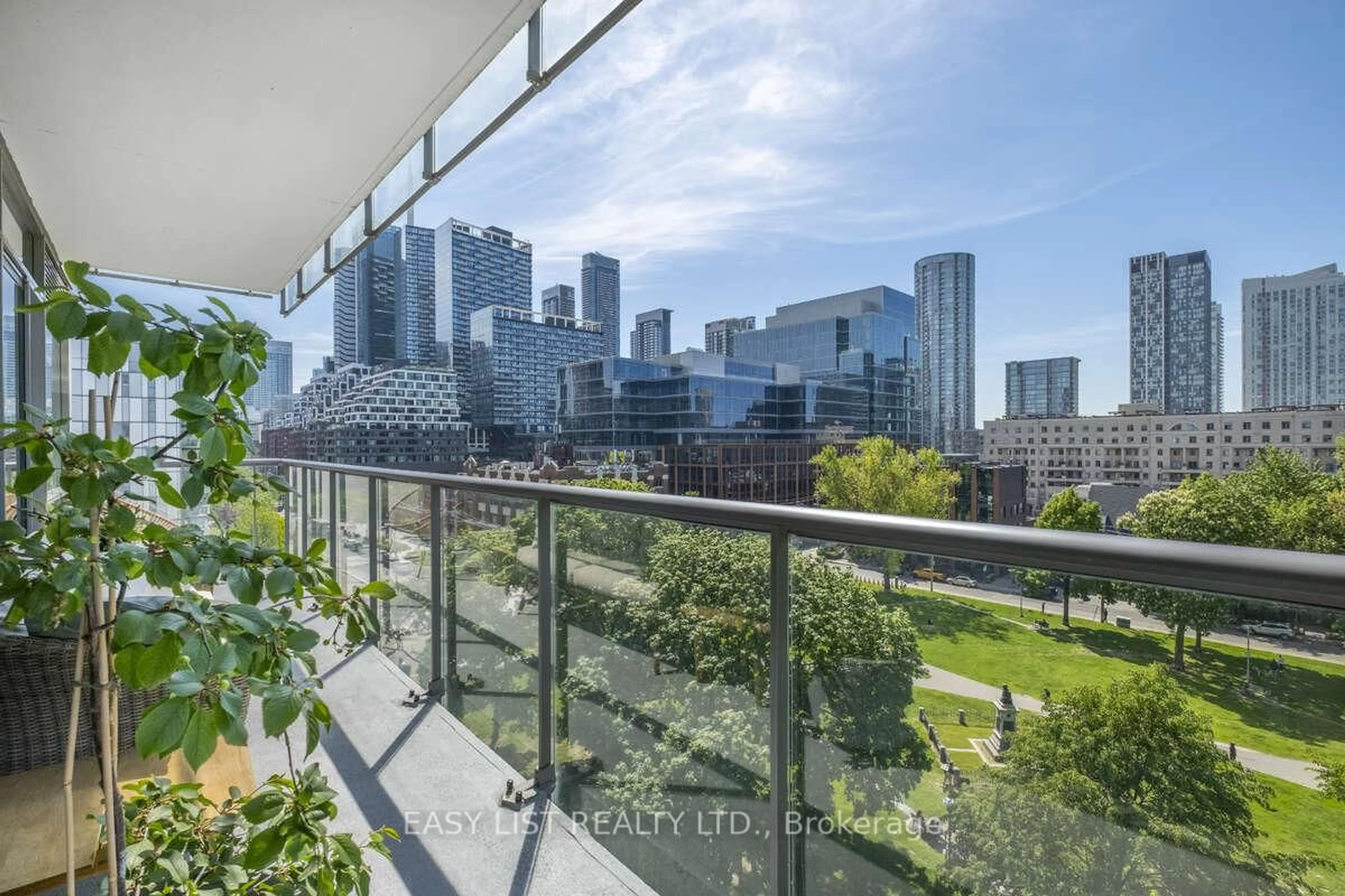 Balcony in the apartment, city buildings view from balcony for 55 Stewart St #822, Toronto Ontario M5V 2V1