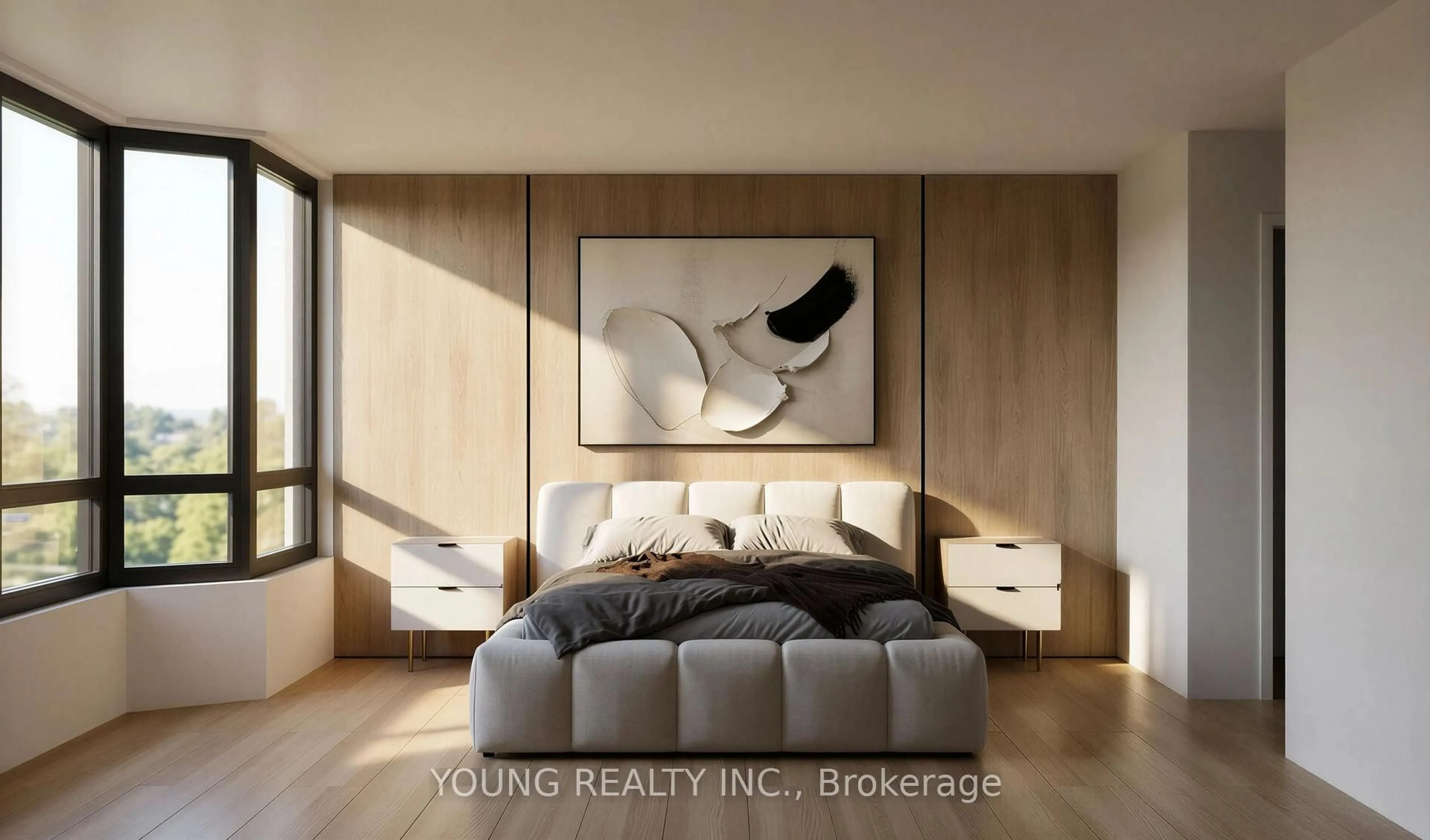 Bedroom with bed, wood/laminate floor for 65 Skymark Dr #1406, Toronto Ontario M2H 3N9