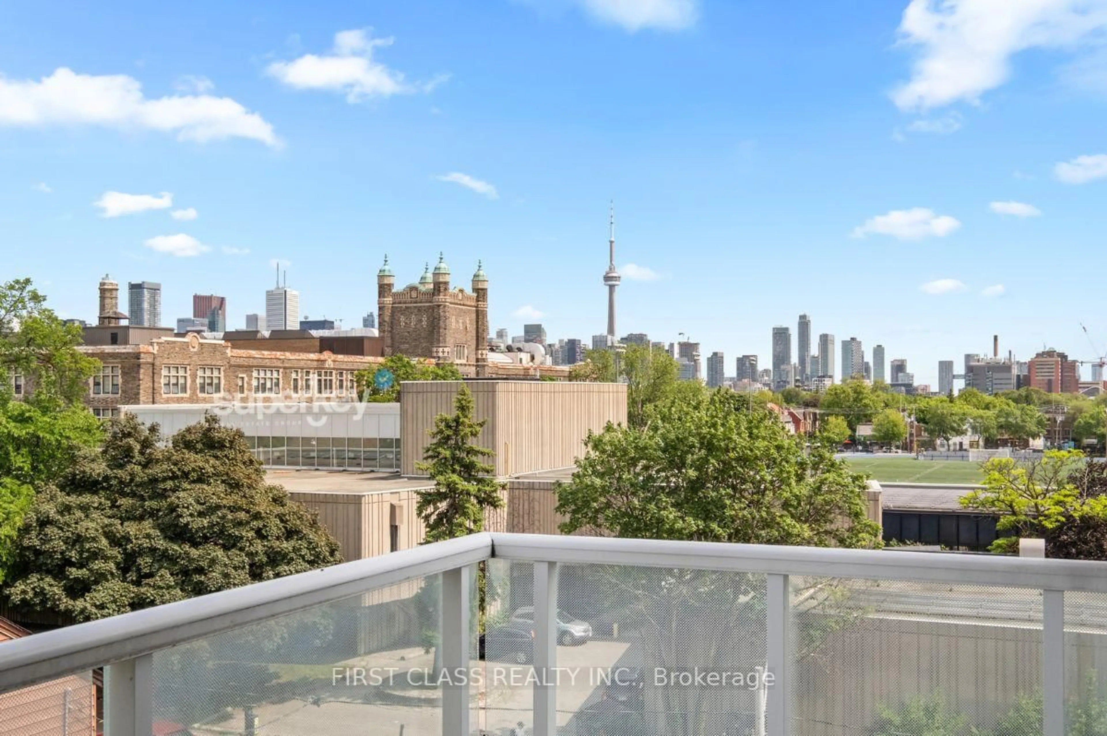 Patio, city buildings view from balcony for 783 Bathurst St #413, Toronto Ontario M5S 0A8