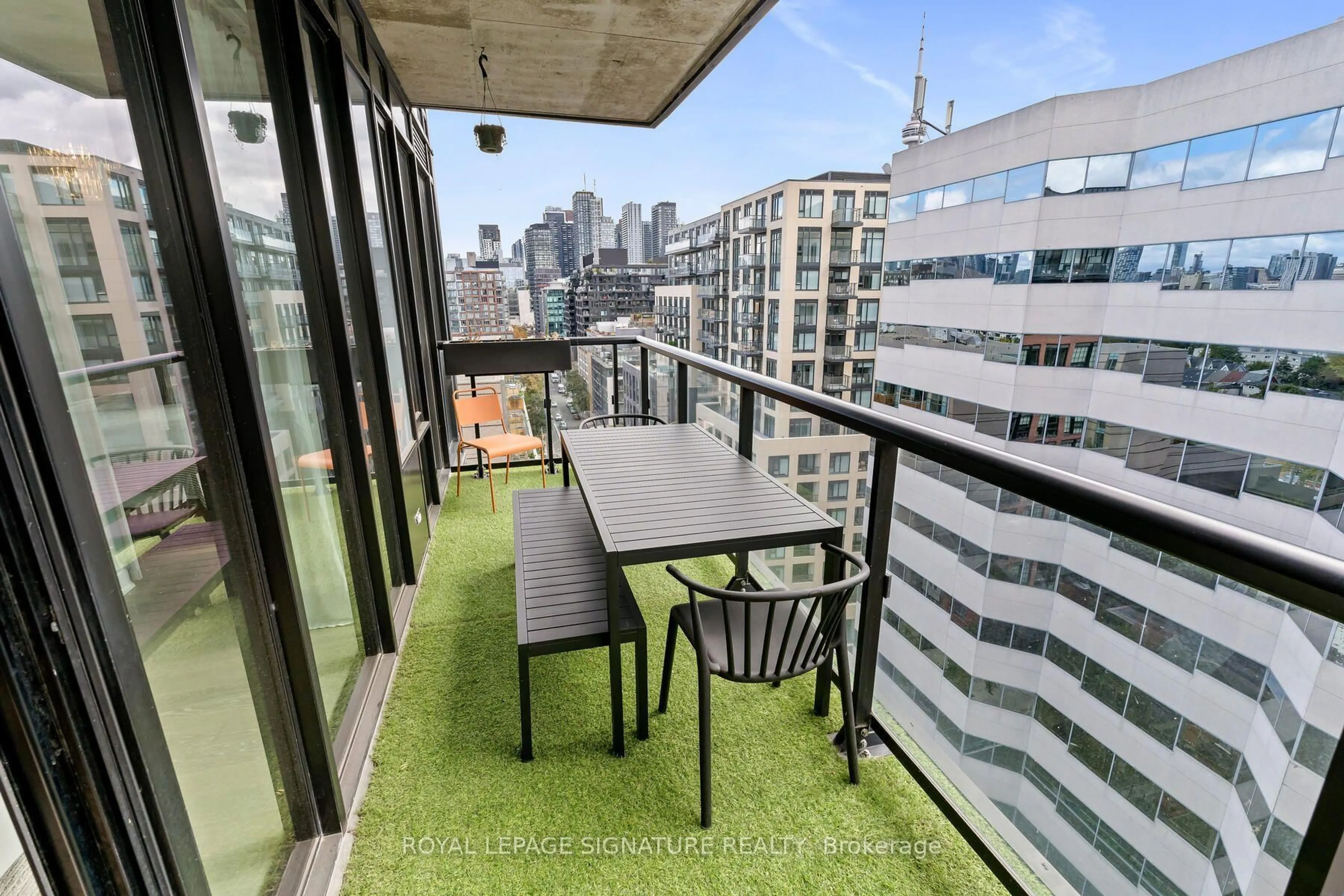Balcony in the apartment, city buildings view from balcony for 608 Richmond St #1203, Toronto Ontario M5V 0N9