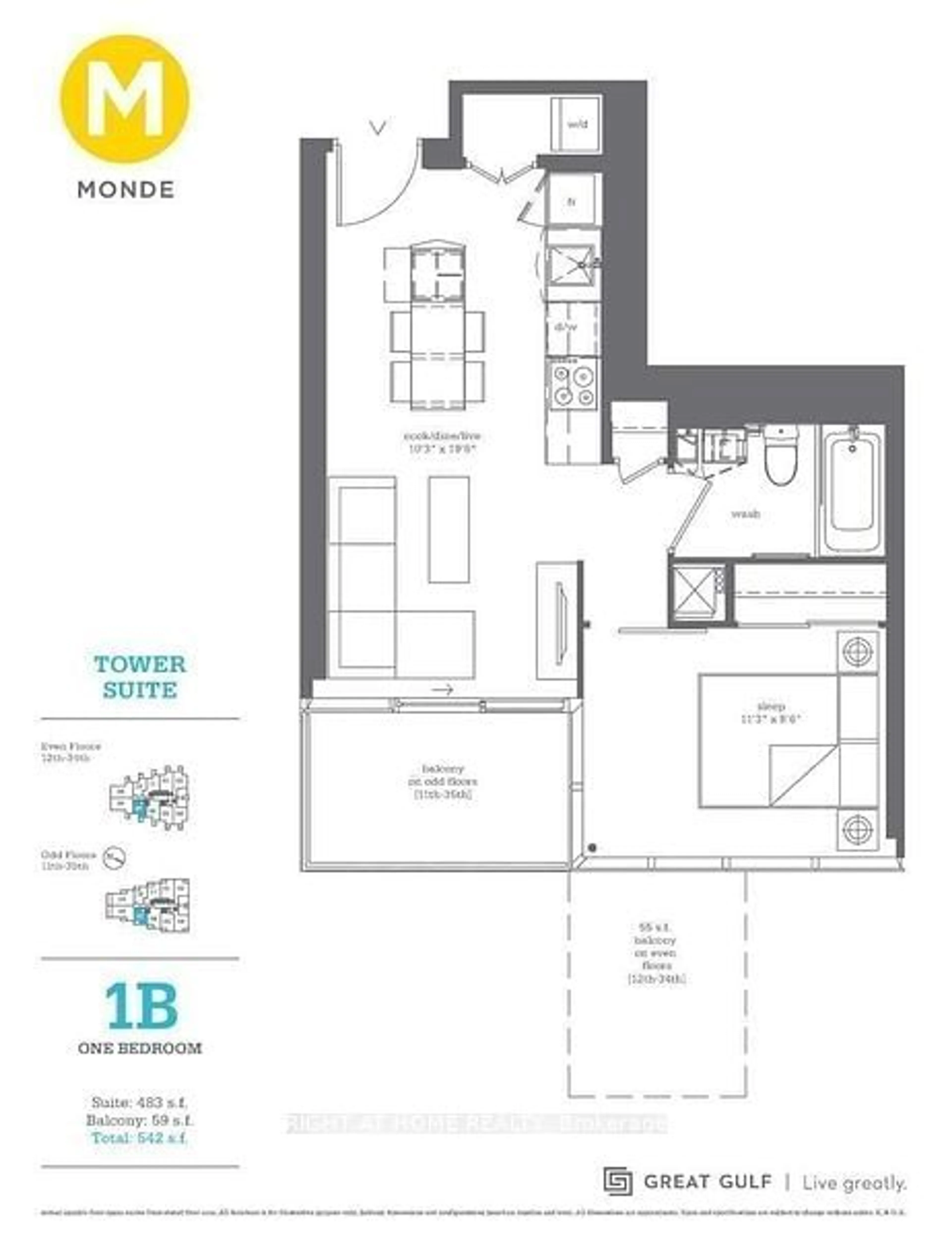 Floor plan for 16 Bonnycastle St #1407, Toronto Ontario M5A 0C9