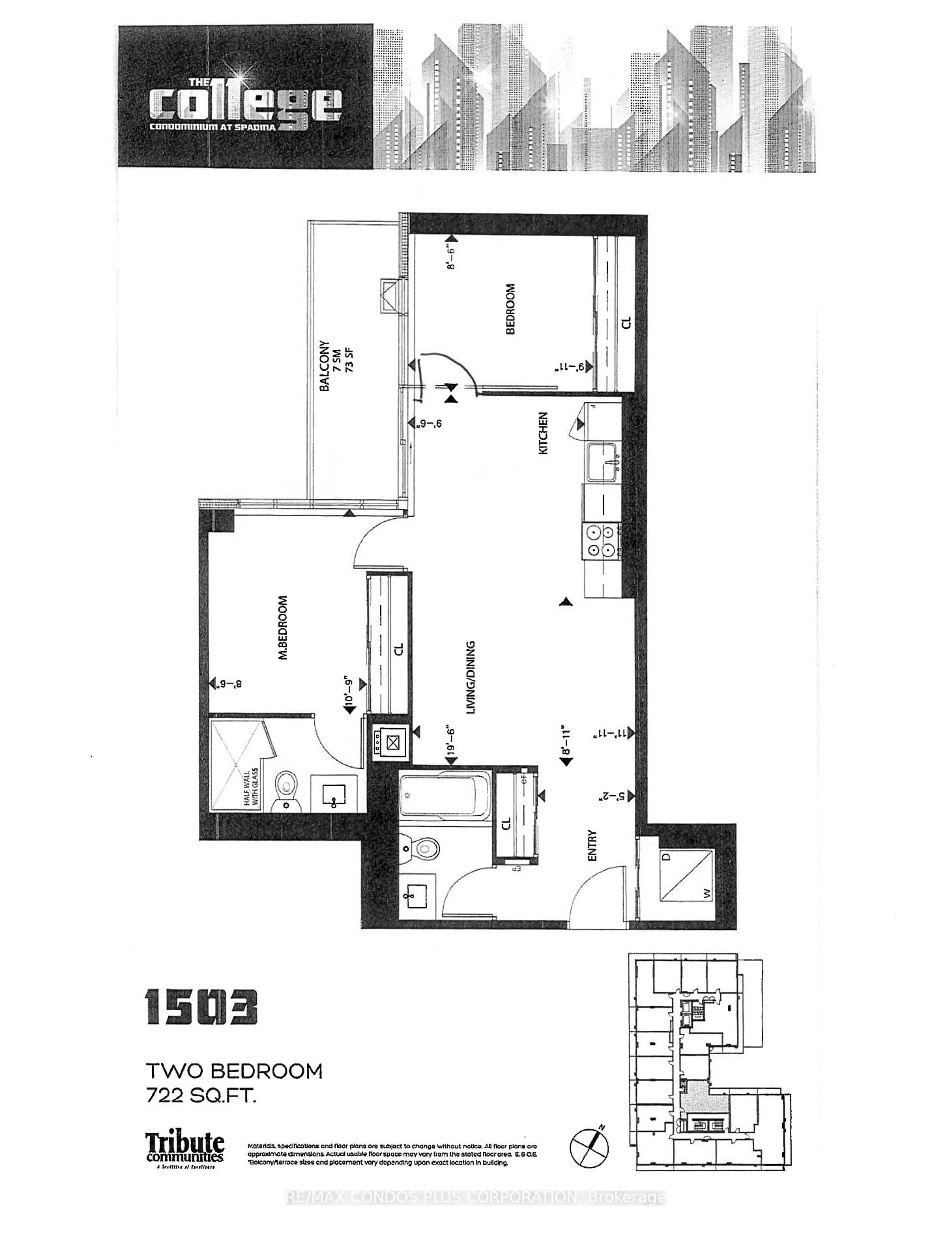 Floor plan for 297 College St ## 1503, Toronto Ontario M5T 0C2