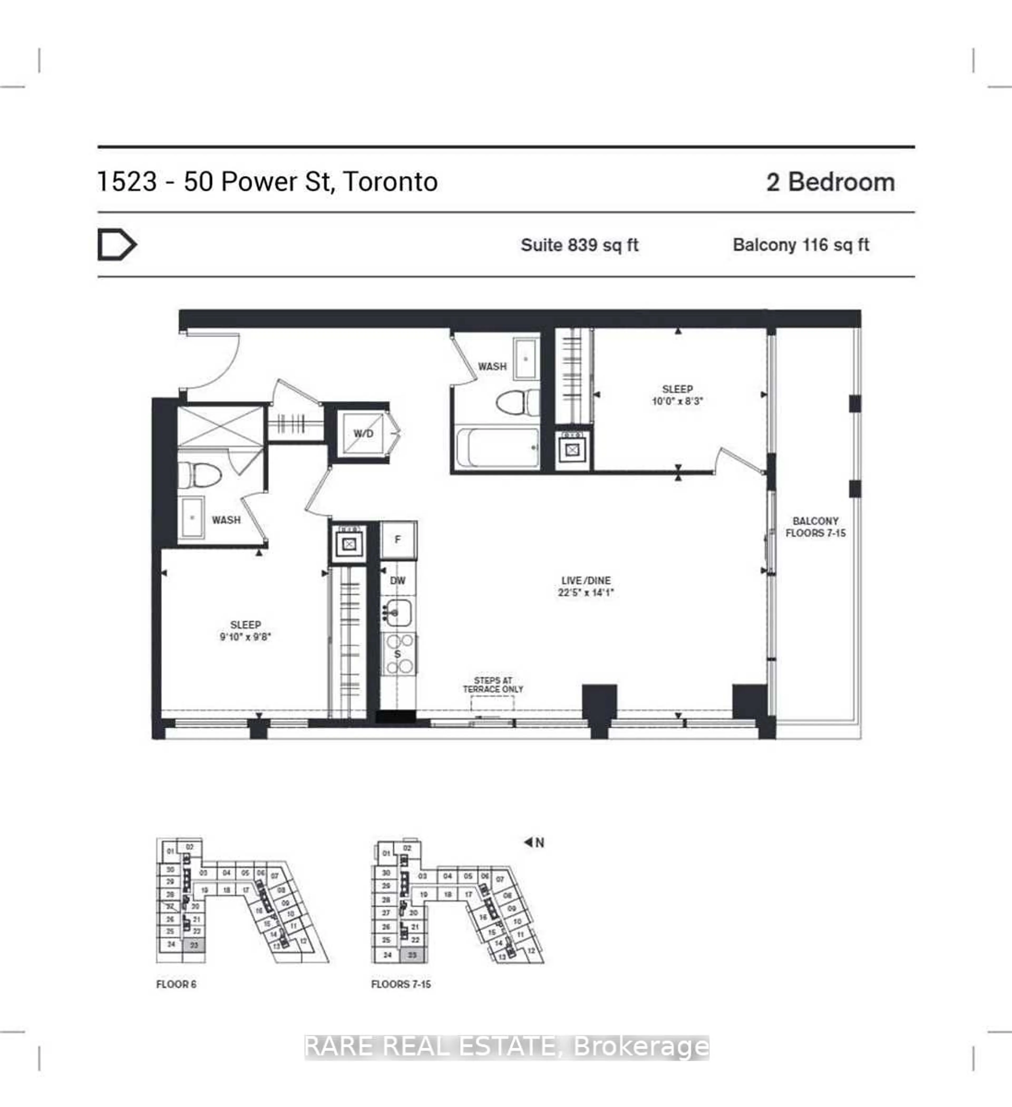 Floor plan for 50 Power St #1523, Toronto Ontario M5A 0V3