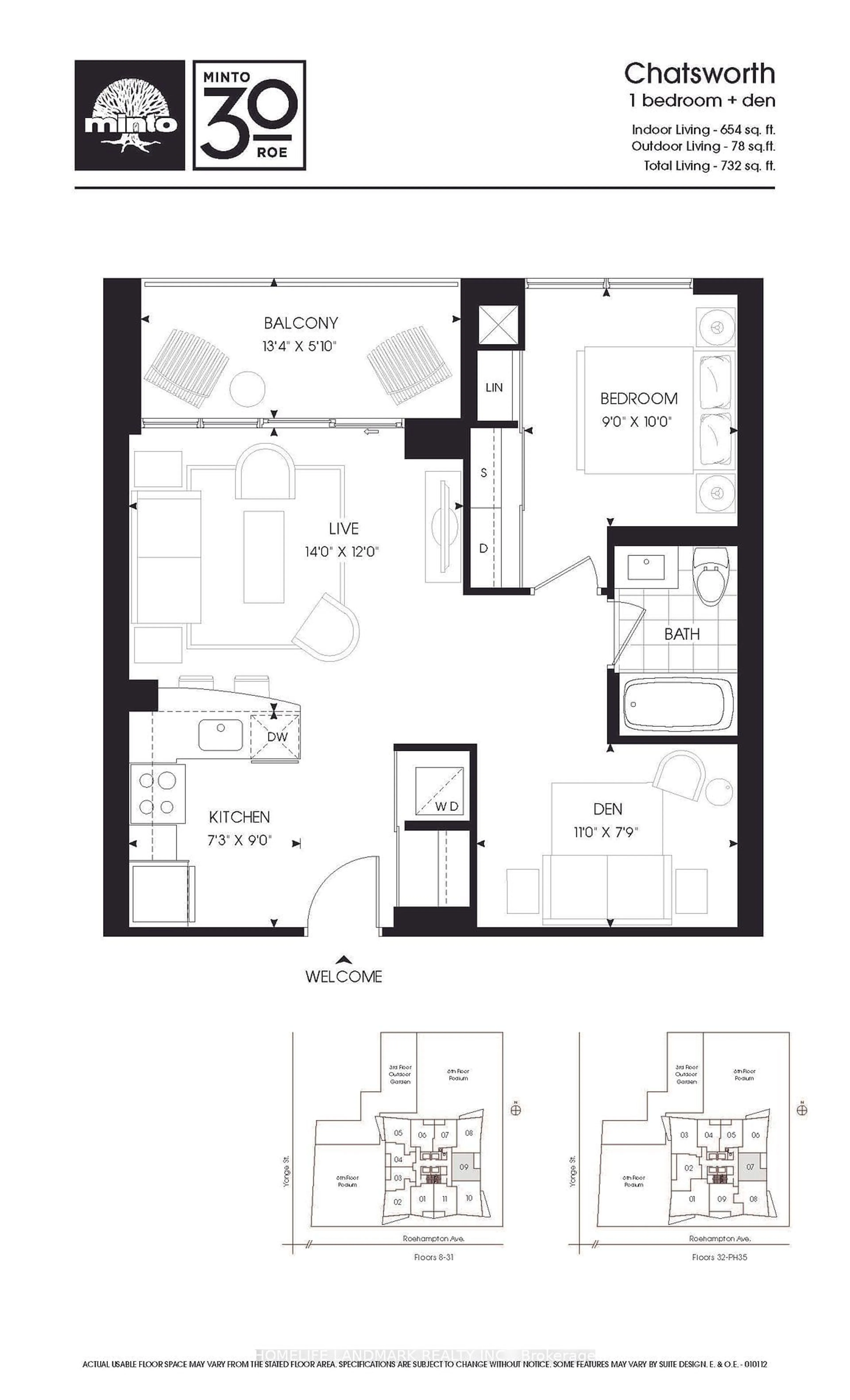 Floor plan for 30 Roehampton Ave #1409, Toronto Ontario M4P 0B9