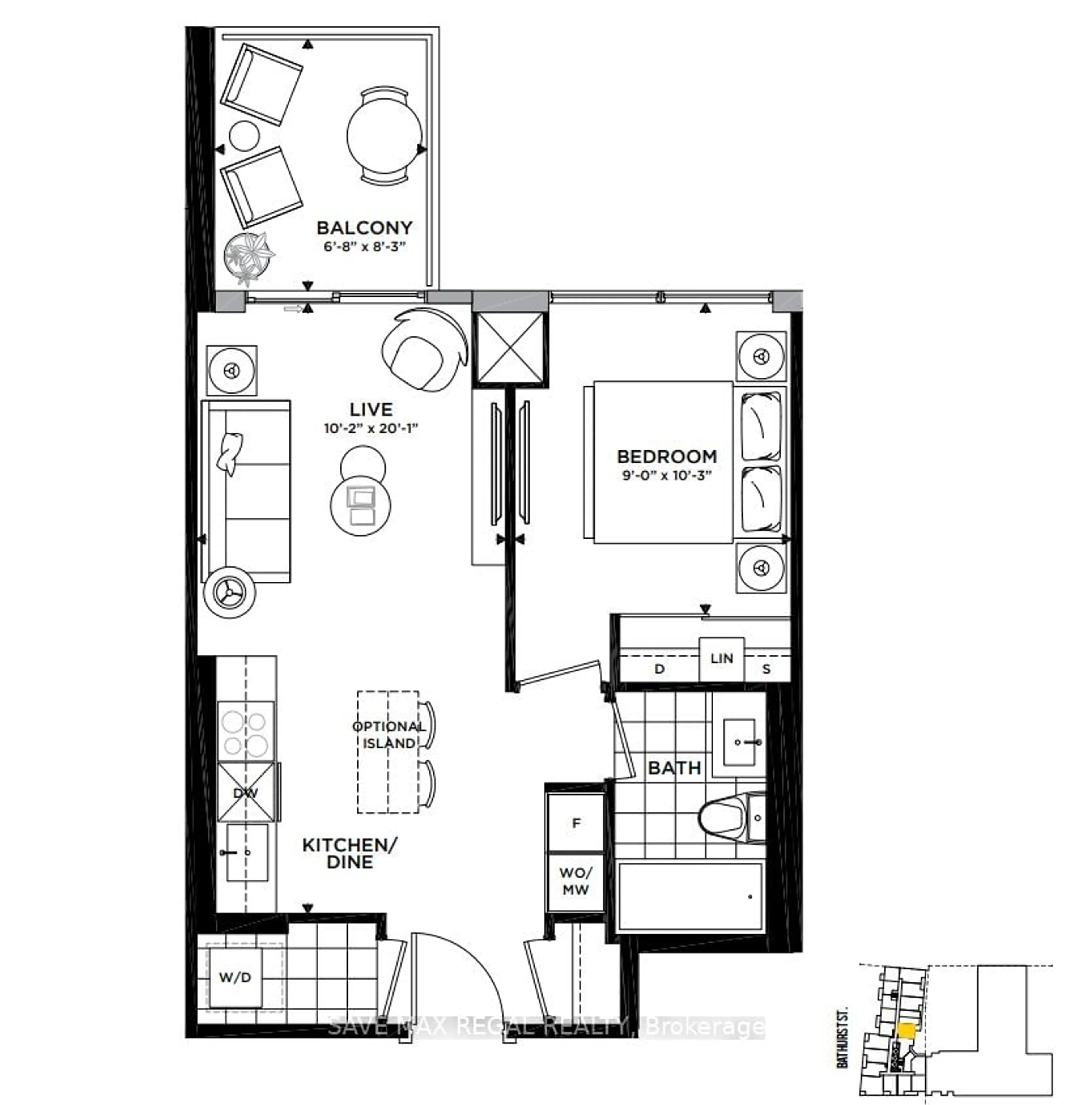 Floor plan for 27 Bathurst St #520W, Toronto Ontario M5V 2P1