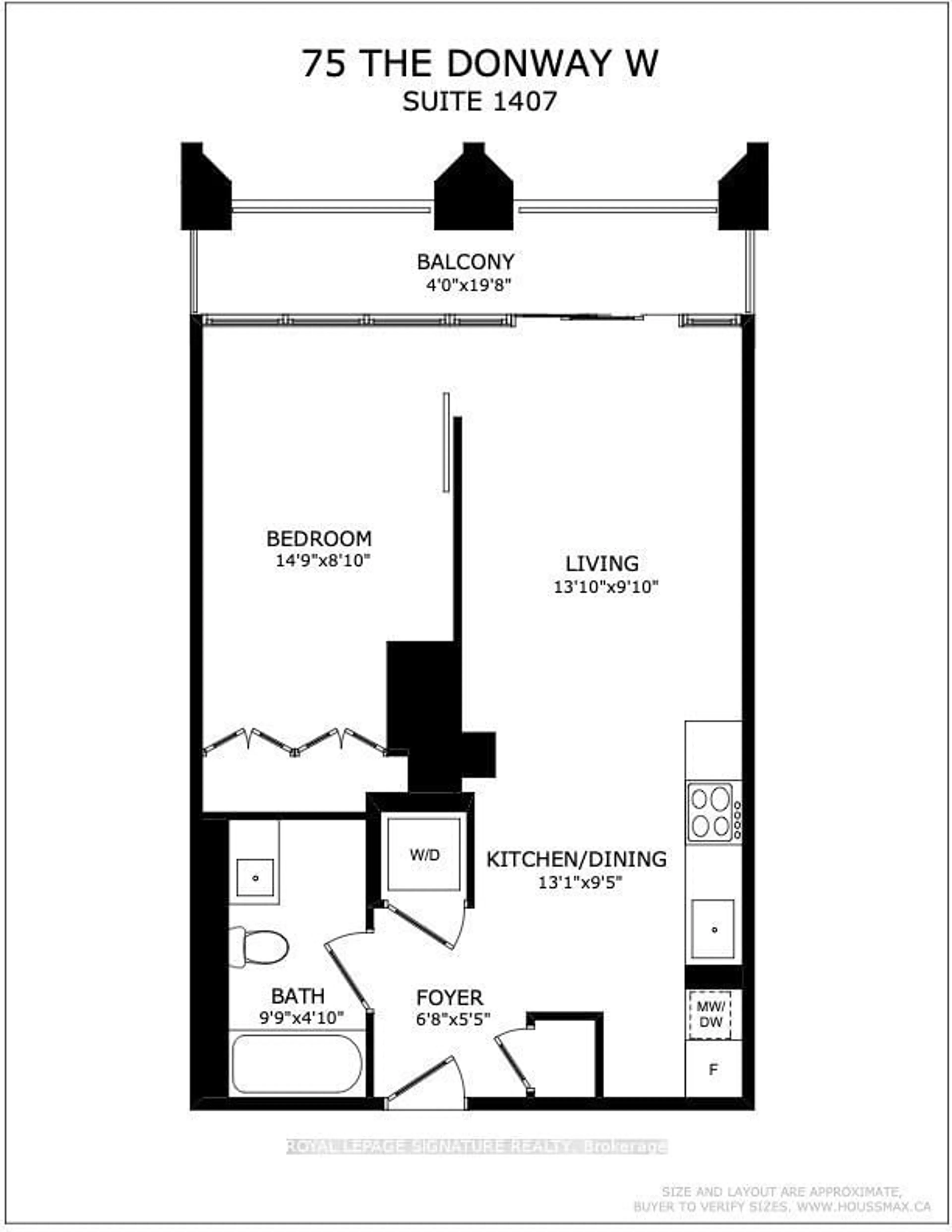 Floor plan for 75 The Donway #1407, Toronto Ontario M3C 2E9