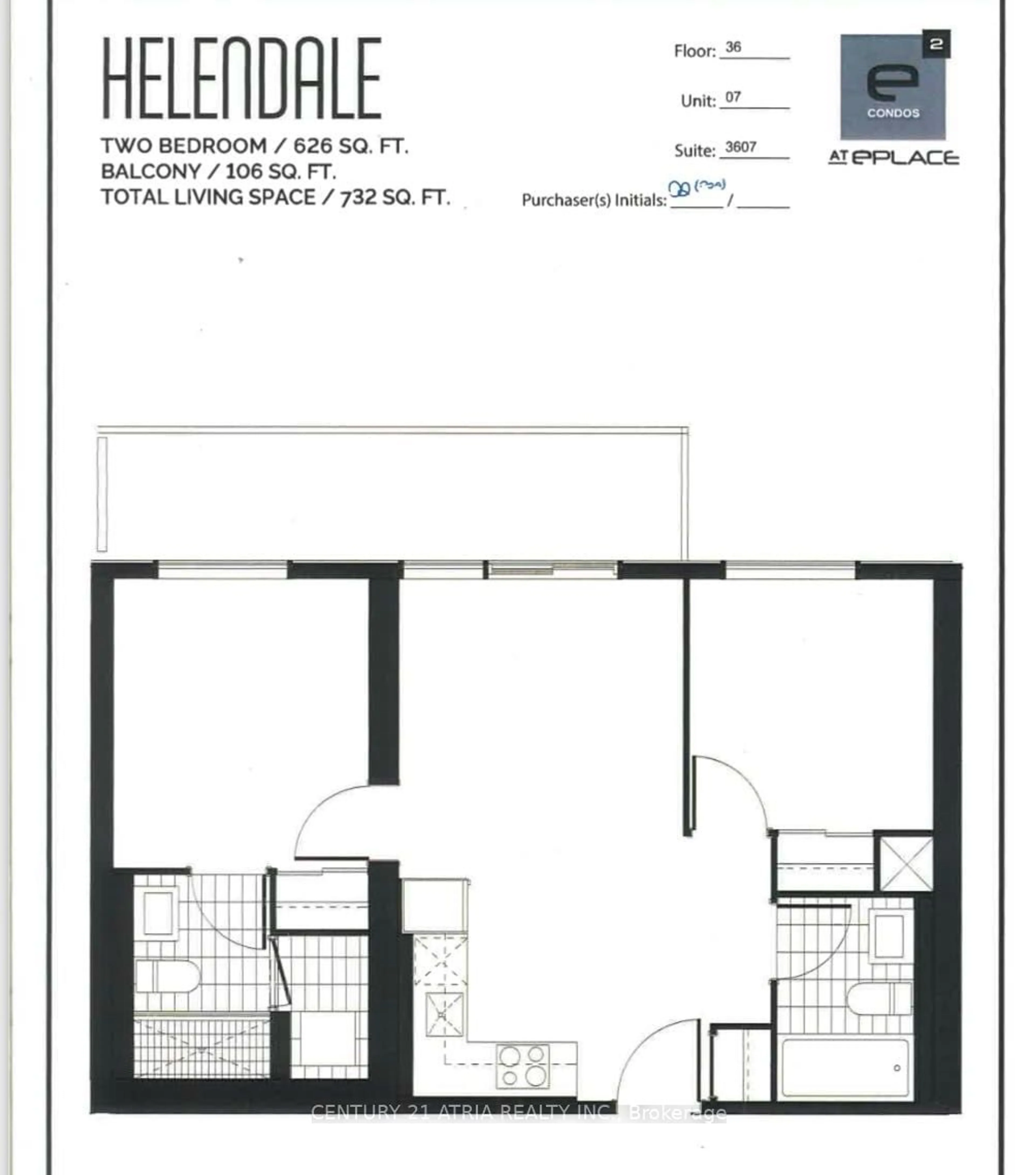 Floor plan for 39 Roehampton Rd #3607, Toronto Ontario M4P 0G1