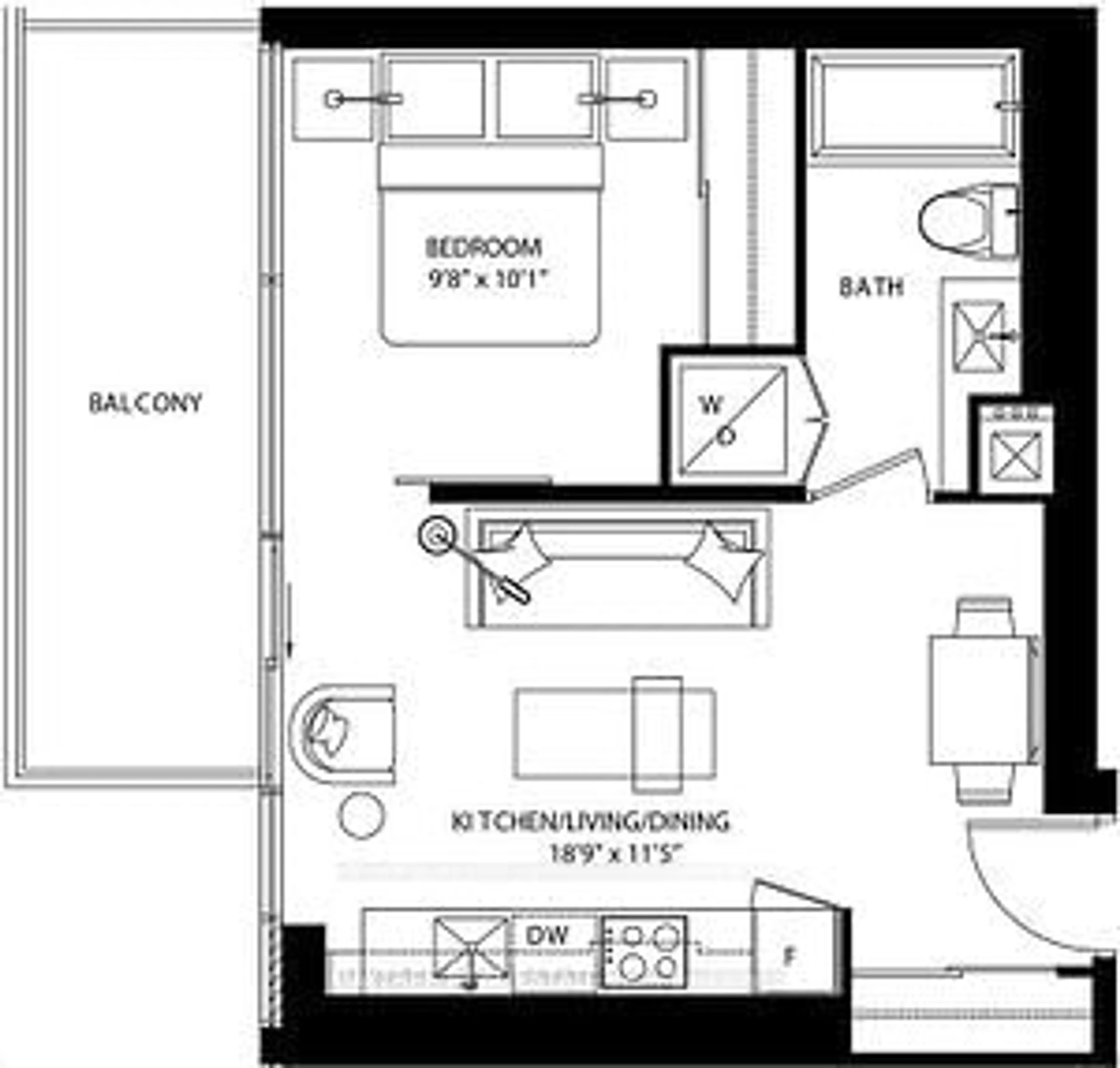 Floor plan for 290 Adelaide St #2412, Toronto Ontario M5V 1P6