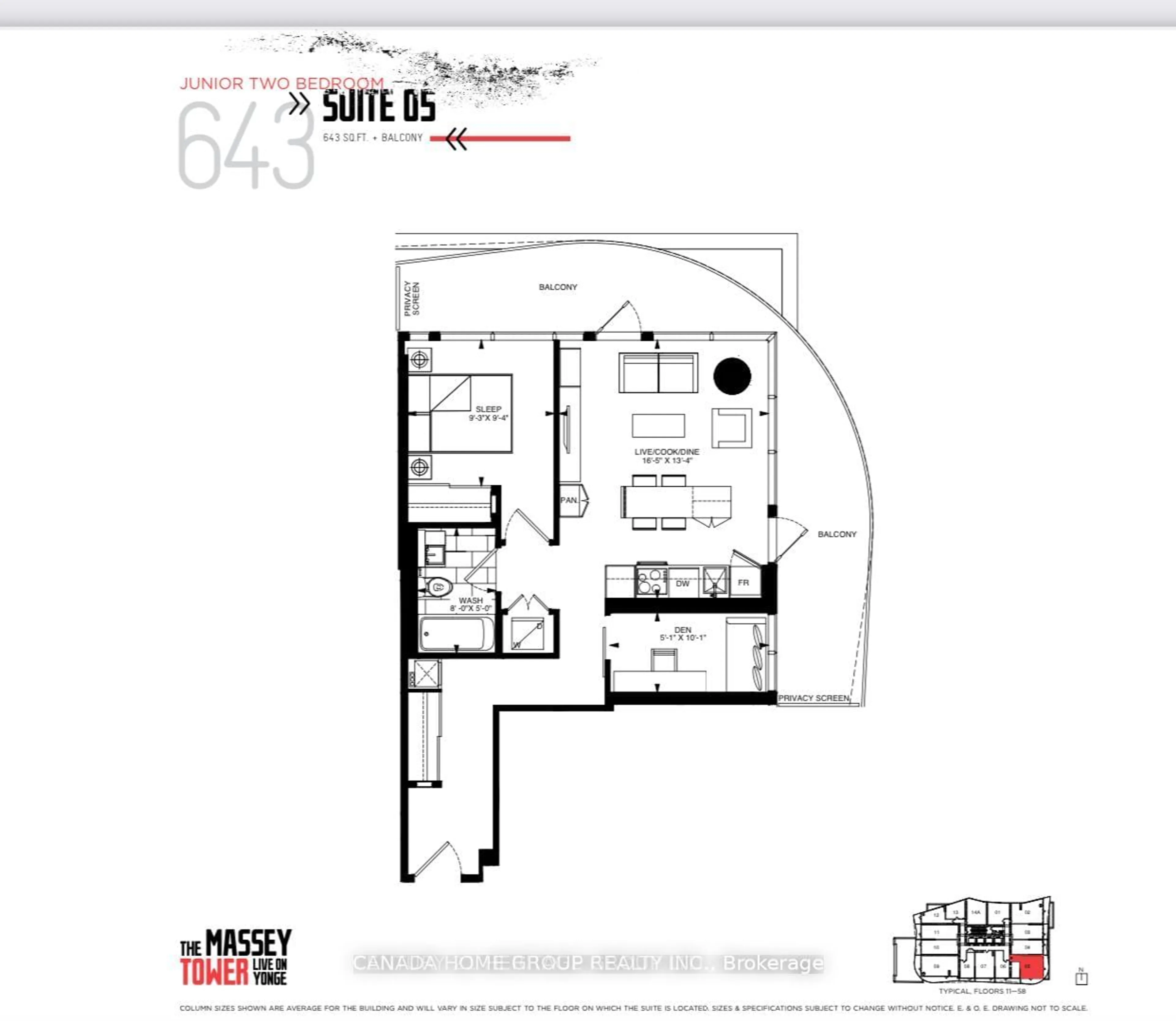 Floor plan for 197 Yonge St #3605, Toronto Ontario M5B 0C1