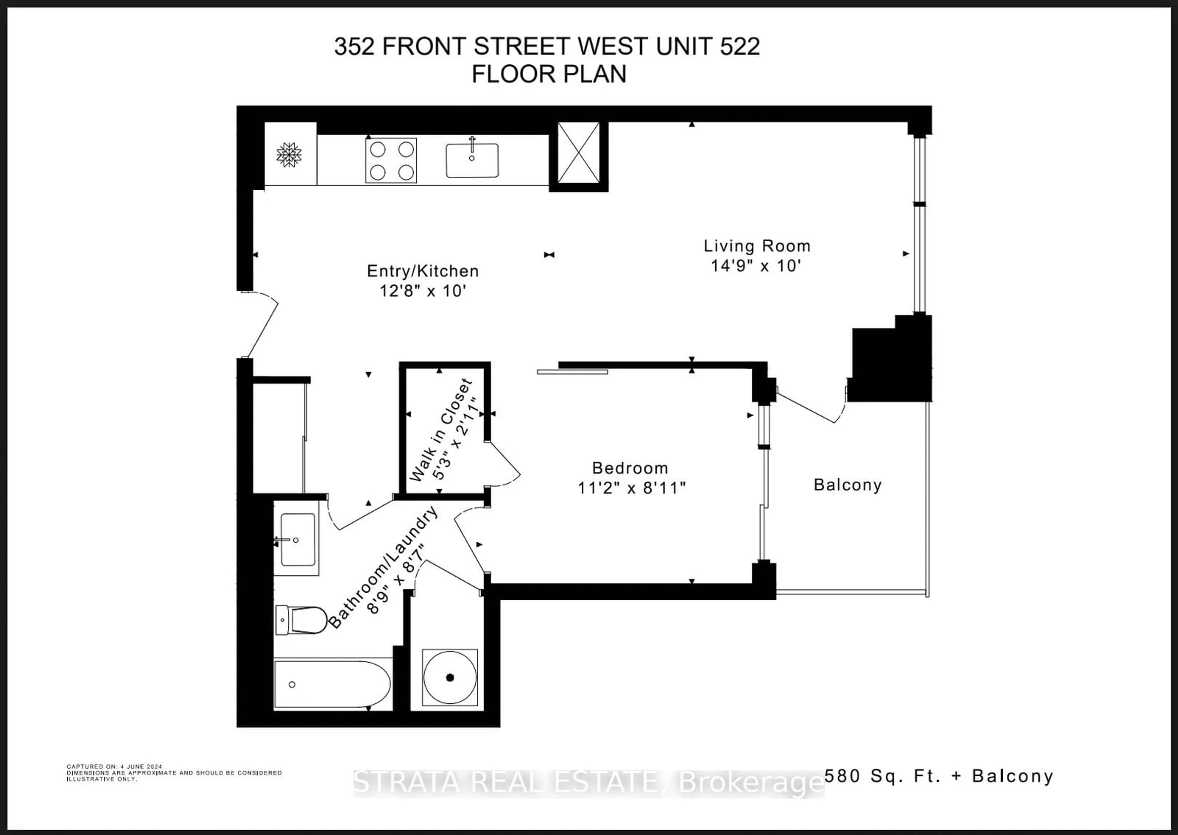 Floor plan for 352 Front St #522, Toronto Ontario M5V 0K3