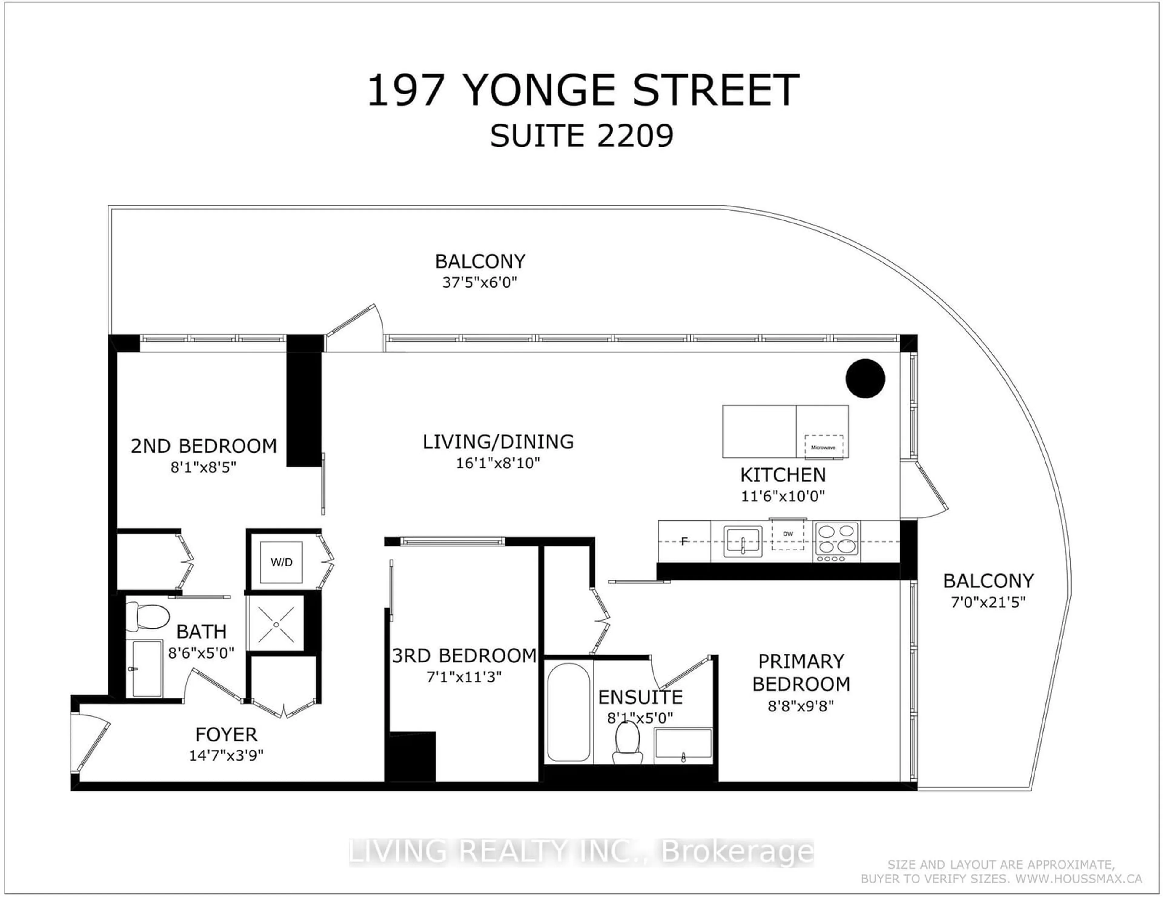 Floor plan for 197 Yonge St #2209, Toronto Ontario M5B 0C1