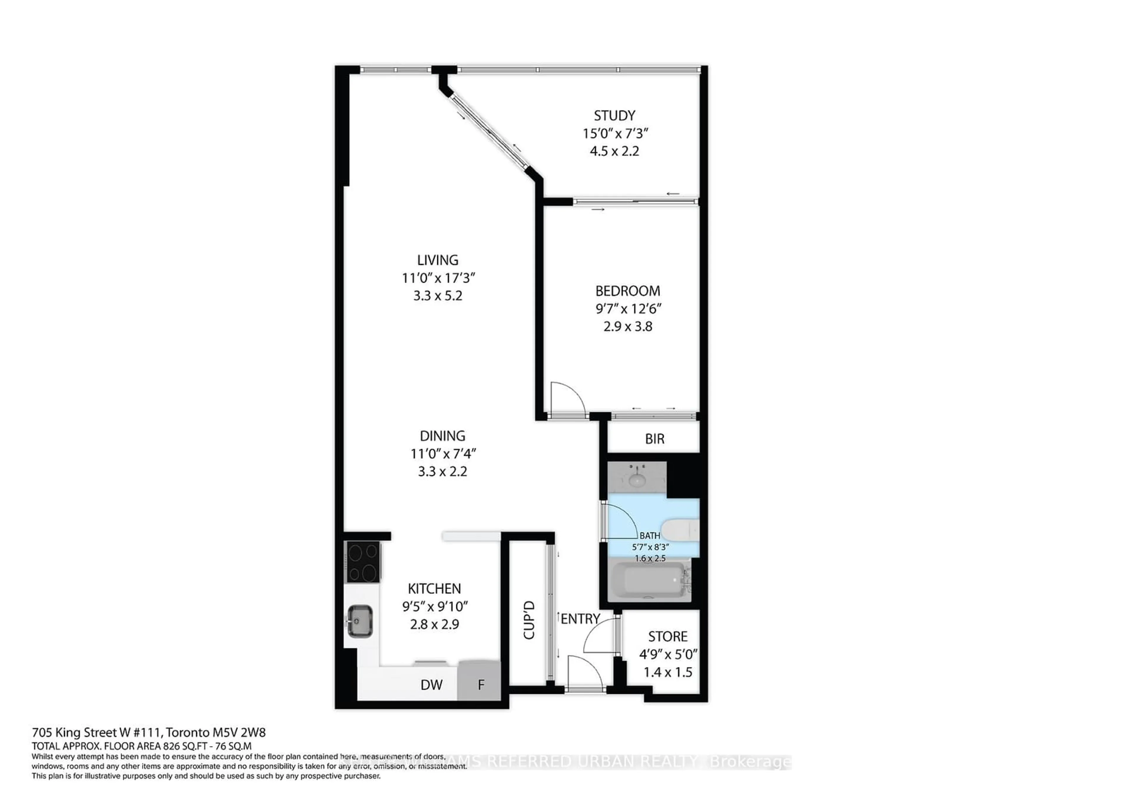 Floor plan for 705 King St #111, Toronto Ontario M5V 2W8