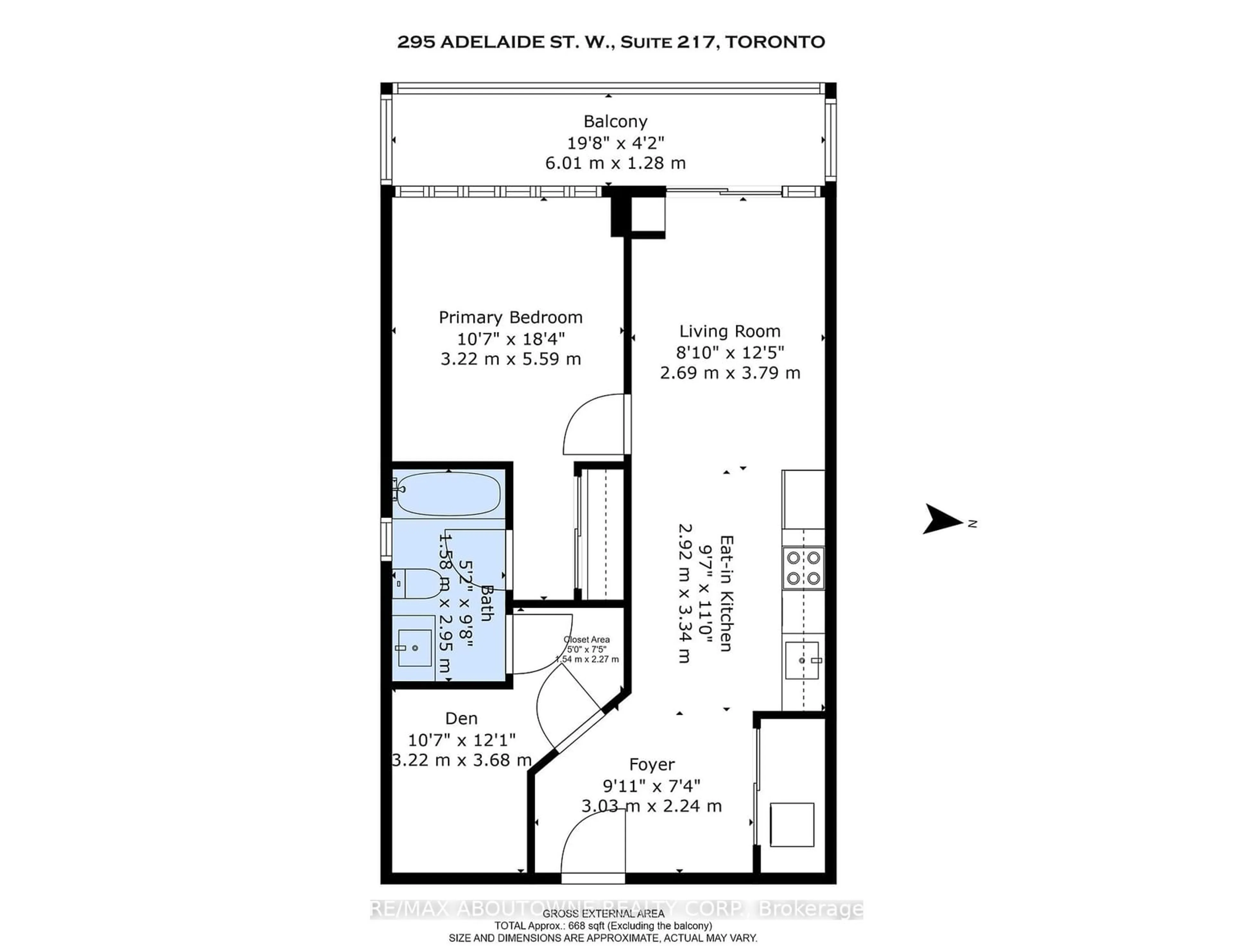Floor plan for 295 Adelaide St #217, Toronto Ontario M5V 0L4