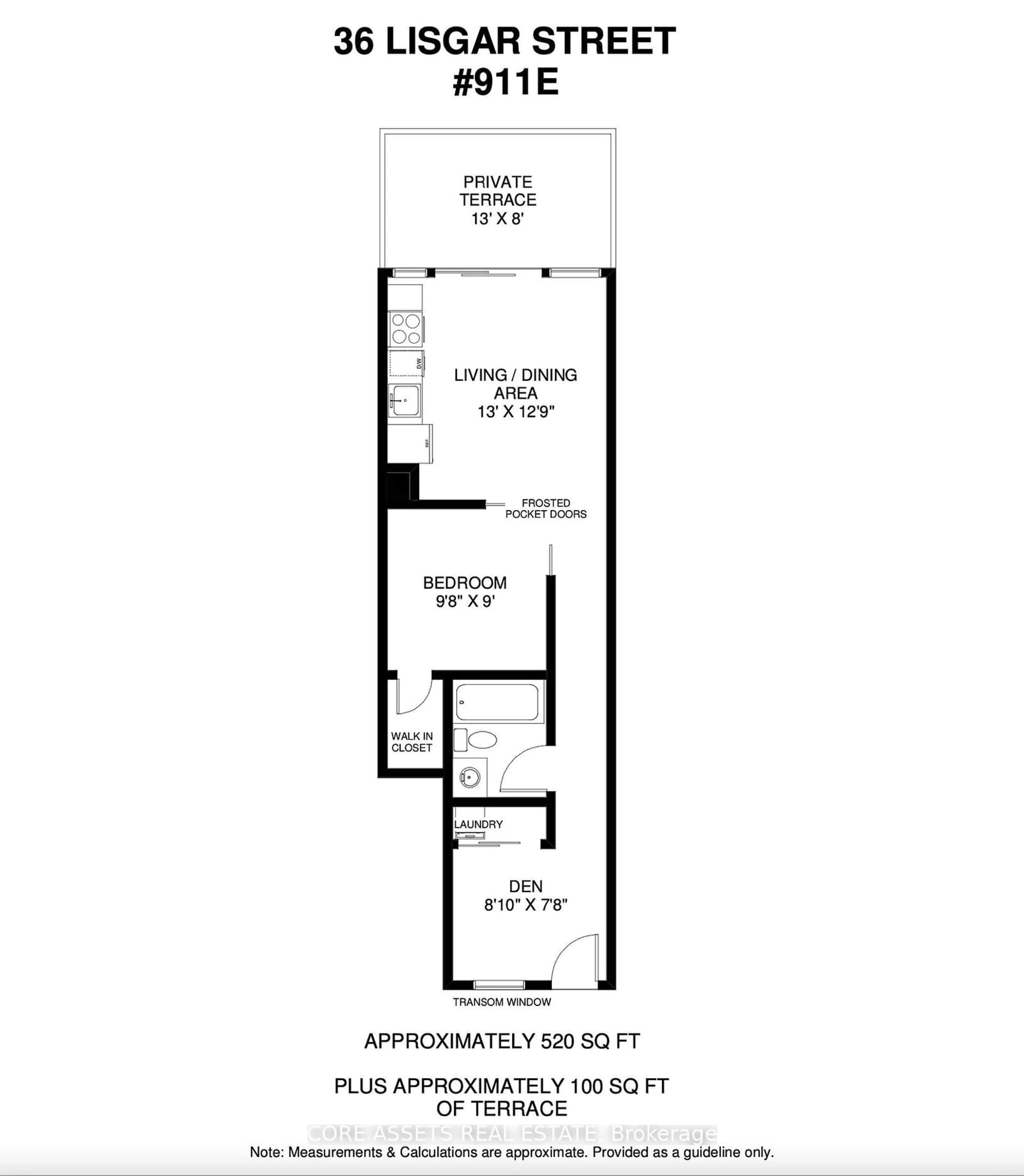 Floor plan for 36 Lisgar St #911E, Toronto Ontario M6J 0C7
