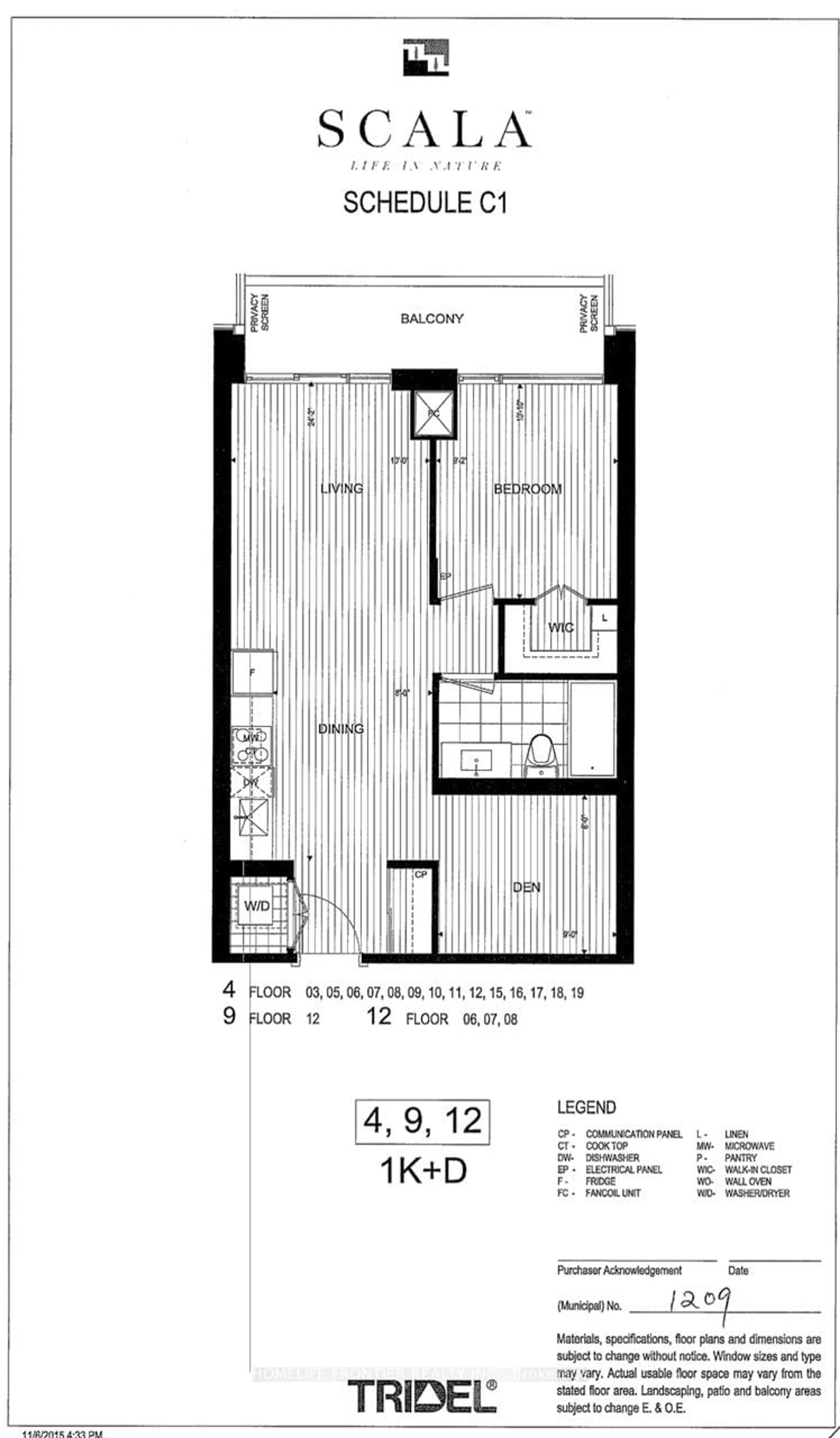 Floor plan for 25 Adra Grado Way #1209, Toronto Ontario M2J 0H6
