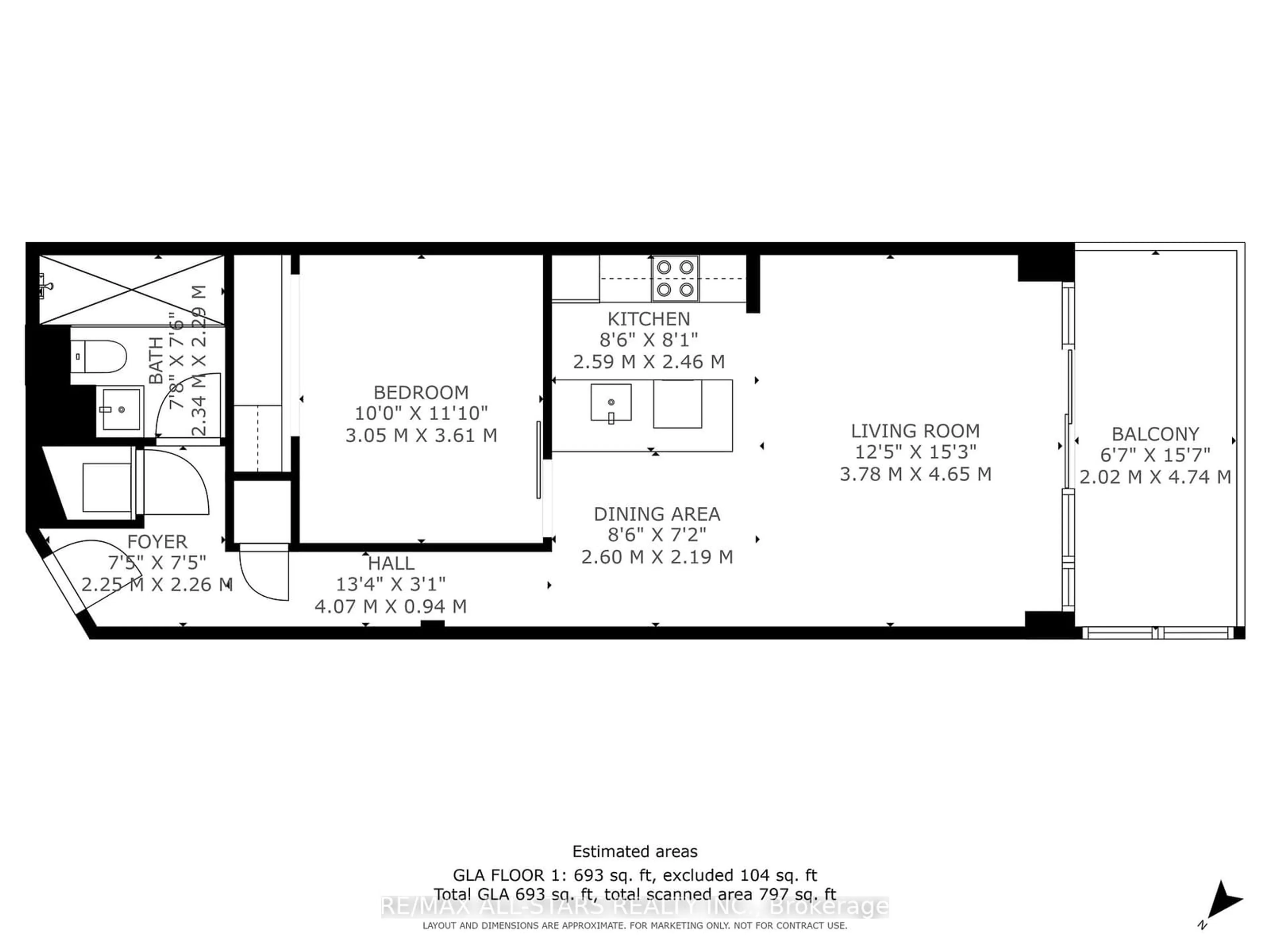 Floor plan for 549 King St #506, Toronto Ontario M5A 1M4