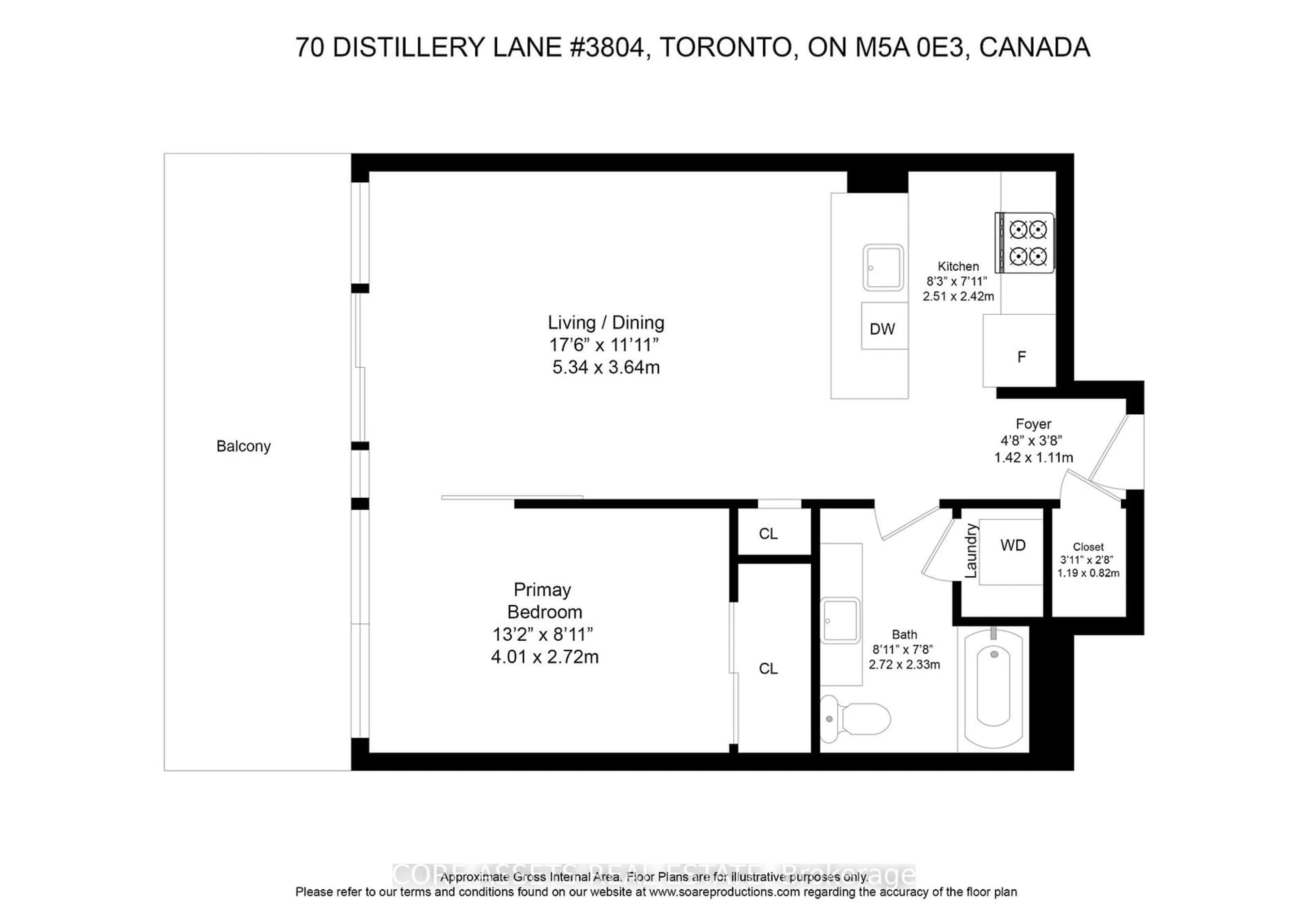 Floor plan for 70 Distillery Lane #3804, Toronto Ontario M5A 0E3