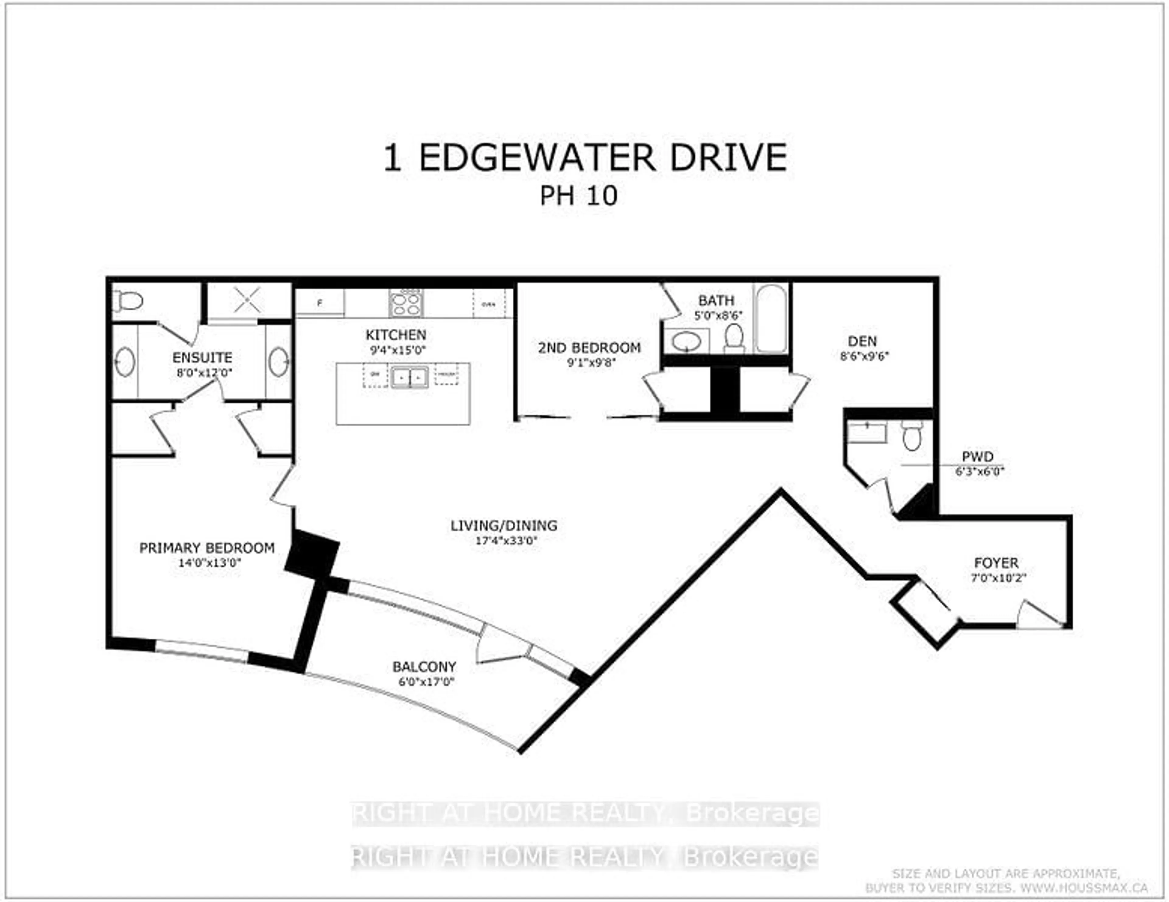 Floor plan for 1 Edgewater Dr #PH10, Toronto Ontario M5A 0L1