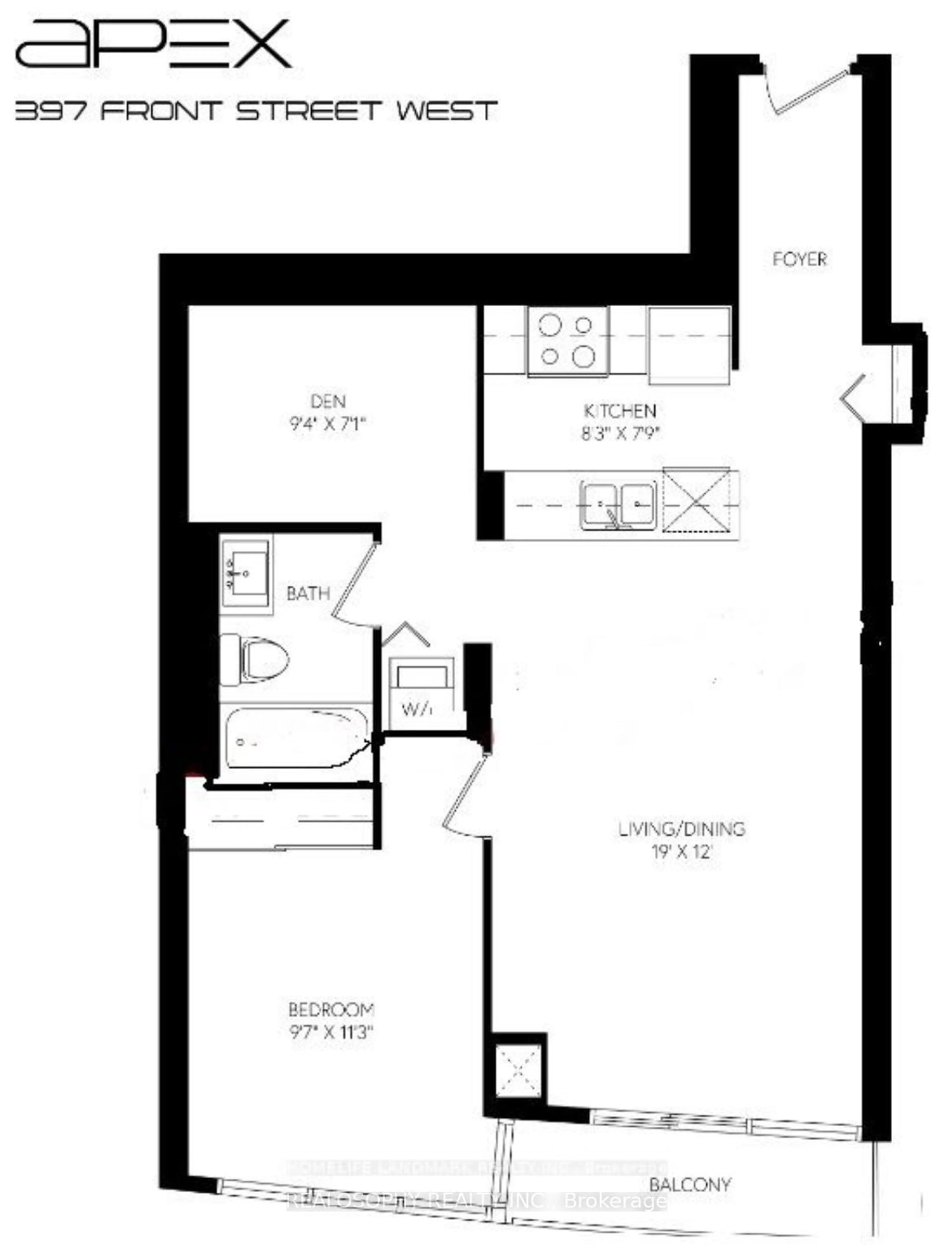 Floor plan for 397 Front St #812, Toronto Ontario M5V 3S1