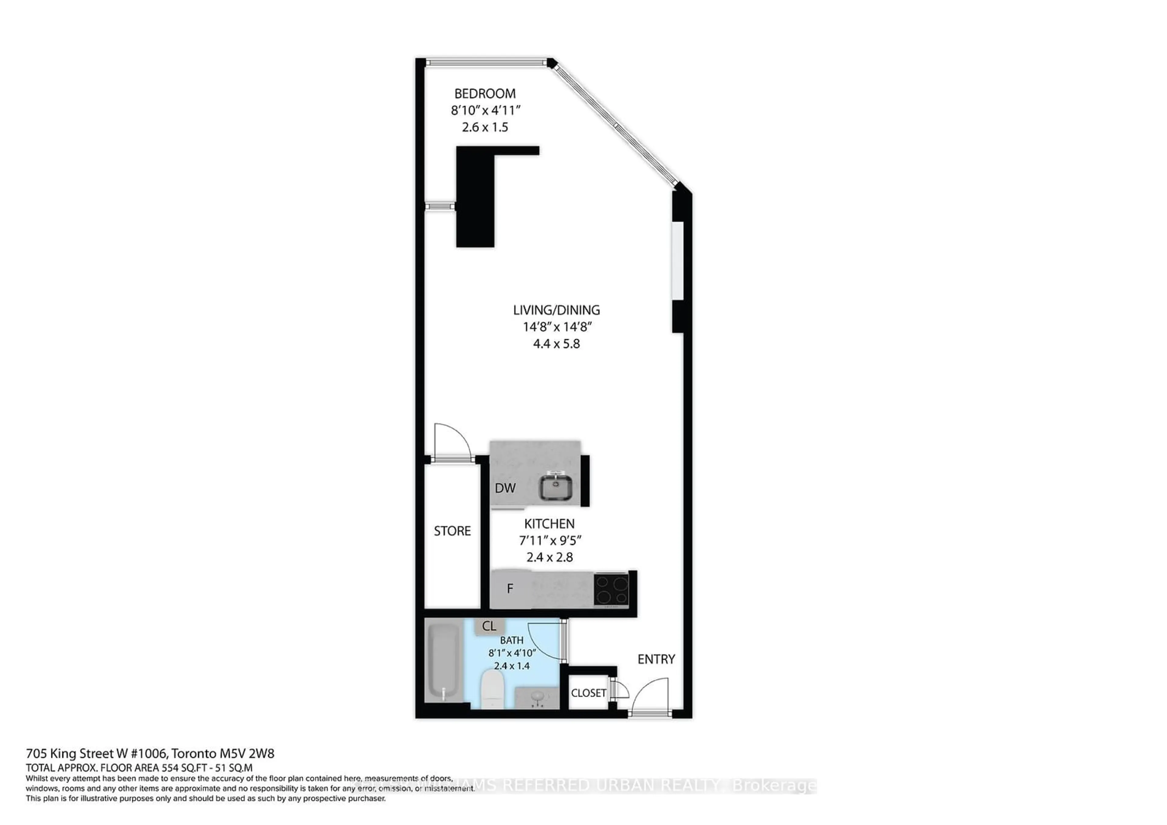 Floor plan for 705 King St #1006, Toronto Ontario M5V 2W8