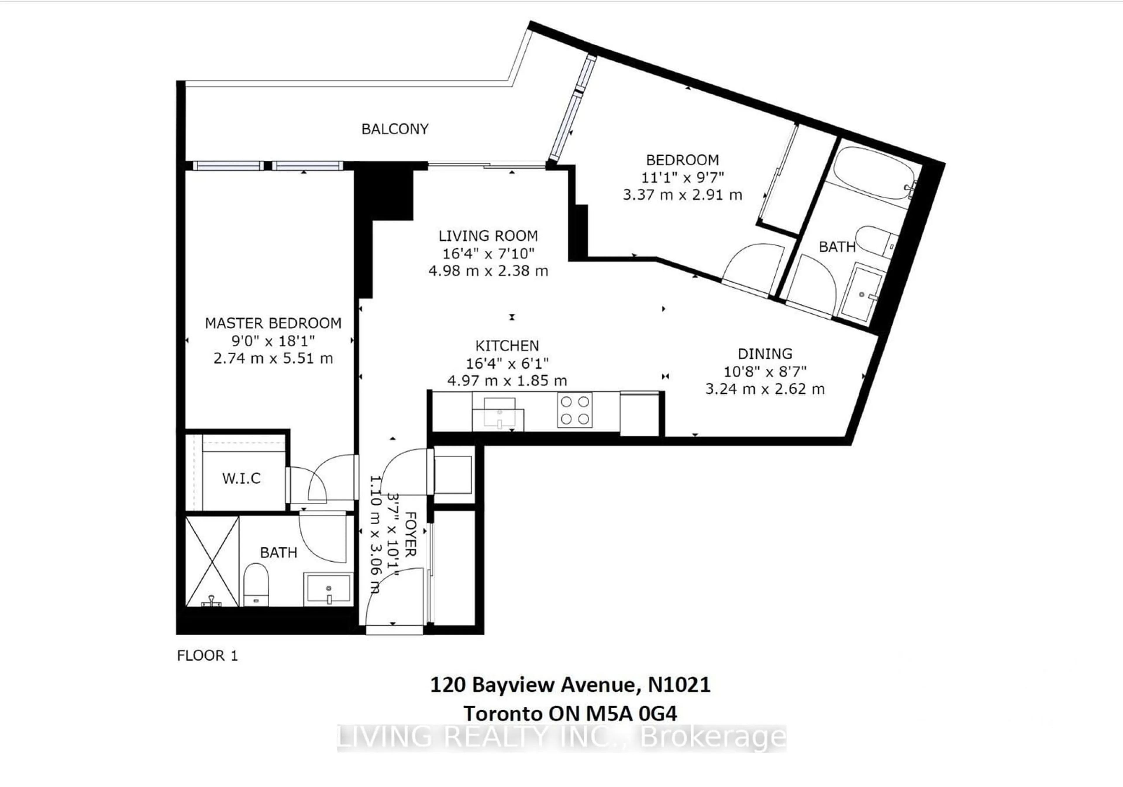 Floor plan for 120 Bayview Ave #N1021, Toronto Ontario M5A 0G4