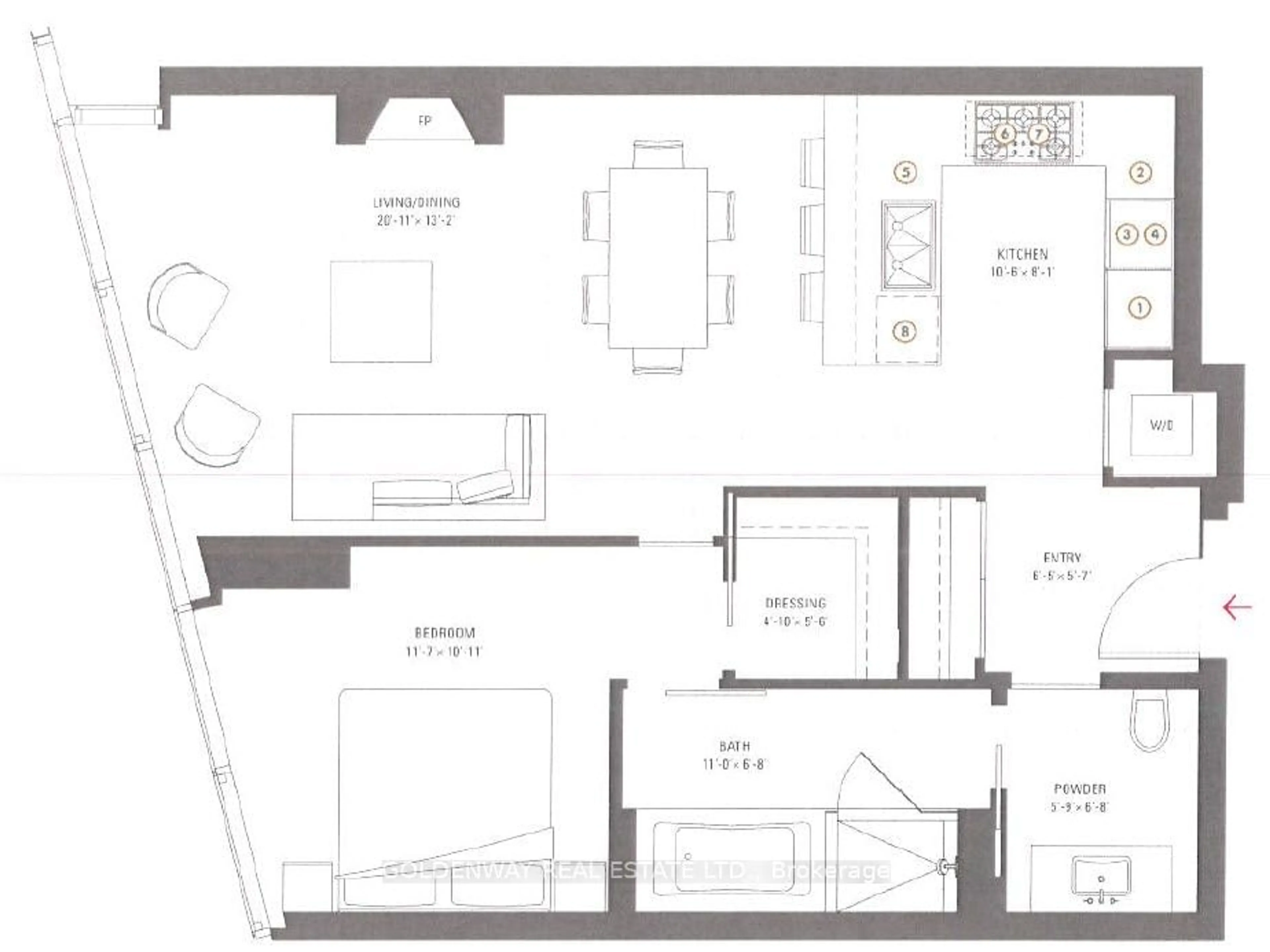 Floor plan for 180 University Ave #3202, Toronto Ontario M5H 0A2