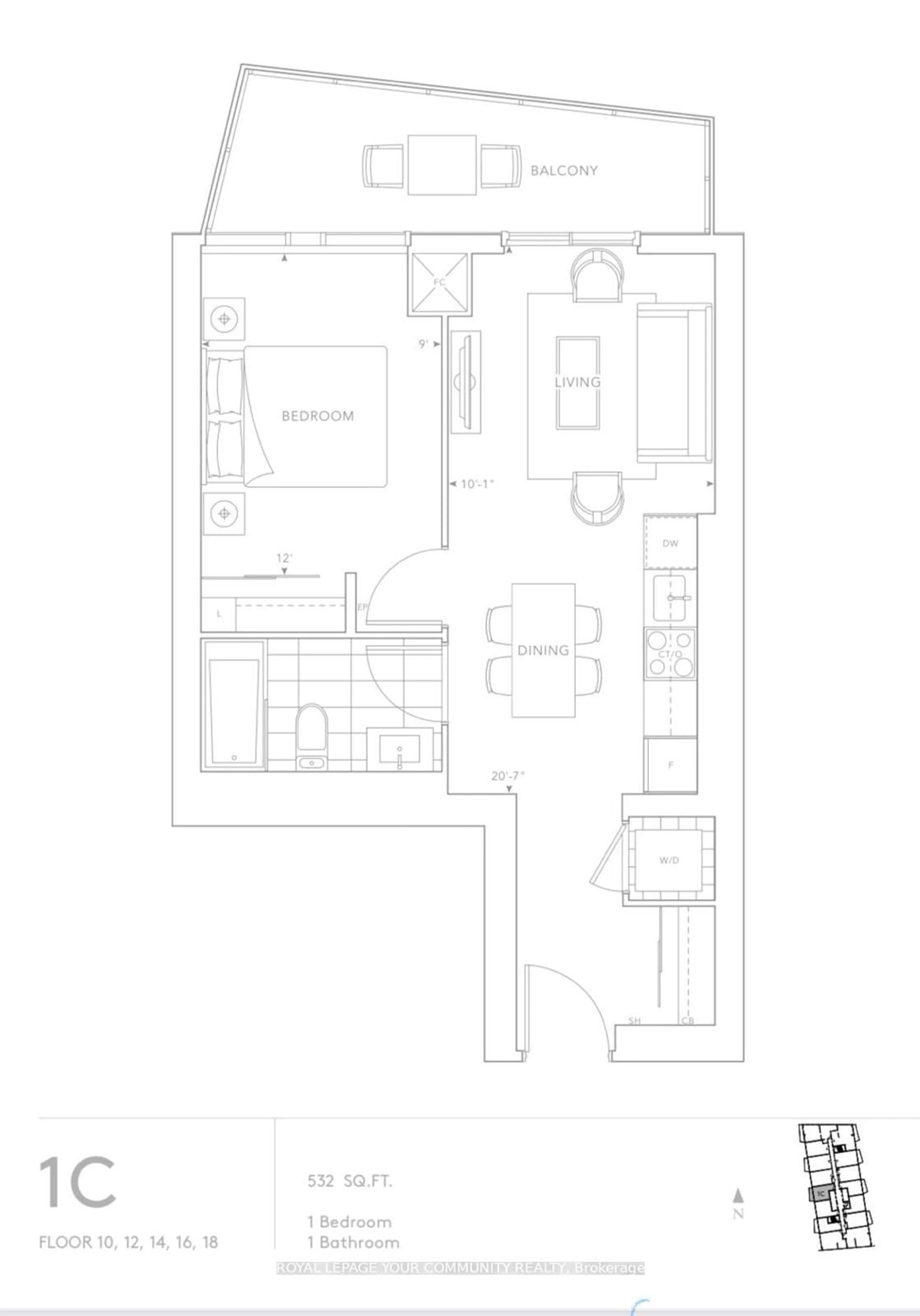 Floor plan for 470 Front St #1401, Toronto Ontario M5V 0V6