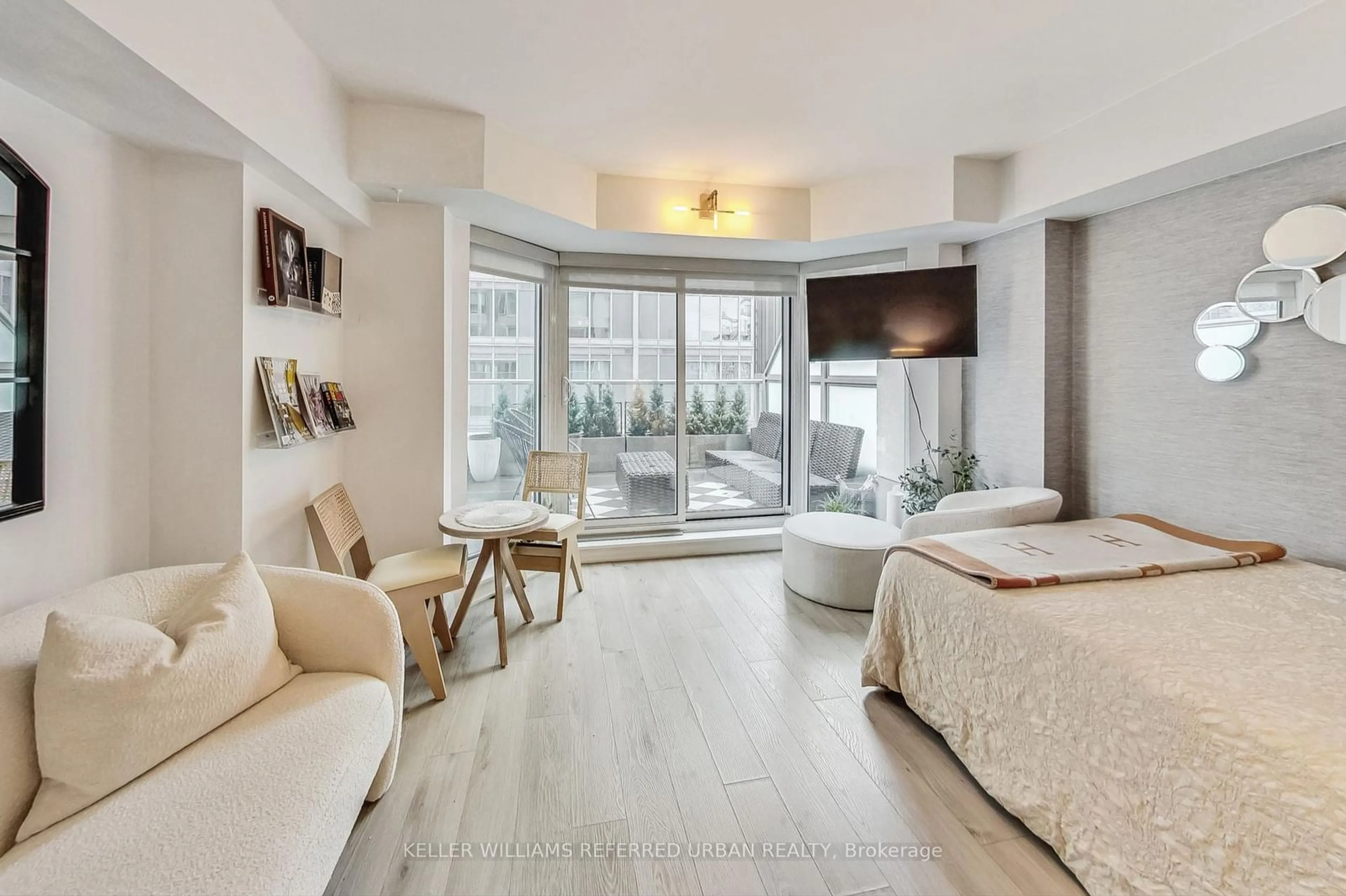 Living room, wood floors for 155 Yorkville Ave #413, Toronto Ontario M5R 1C4