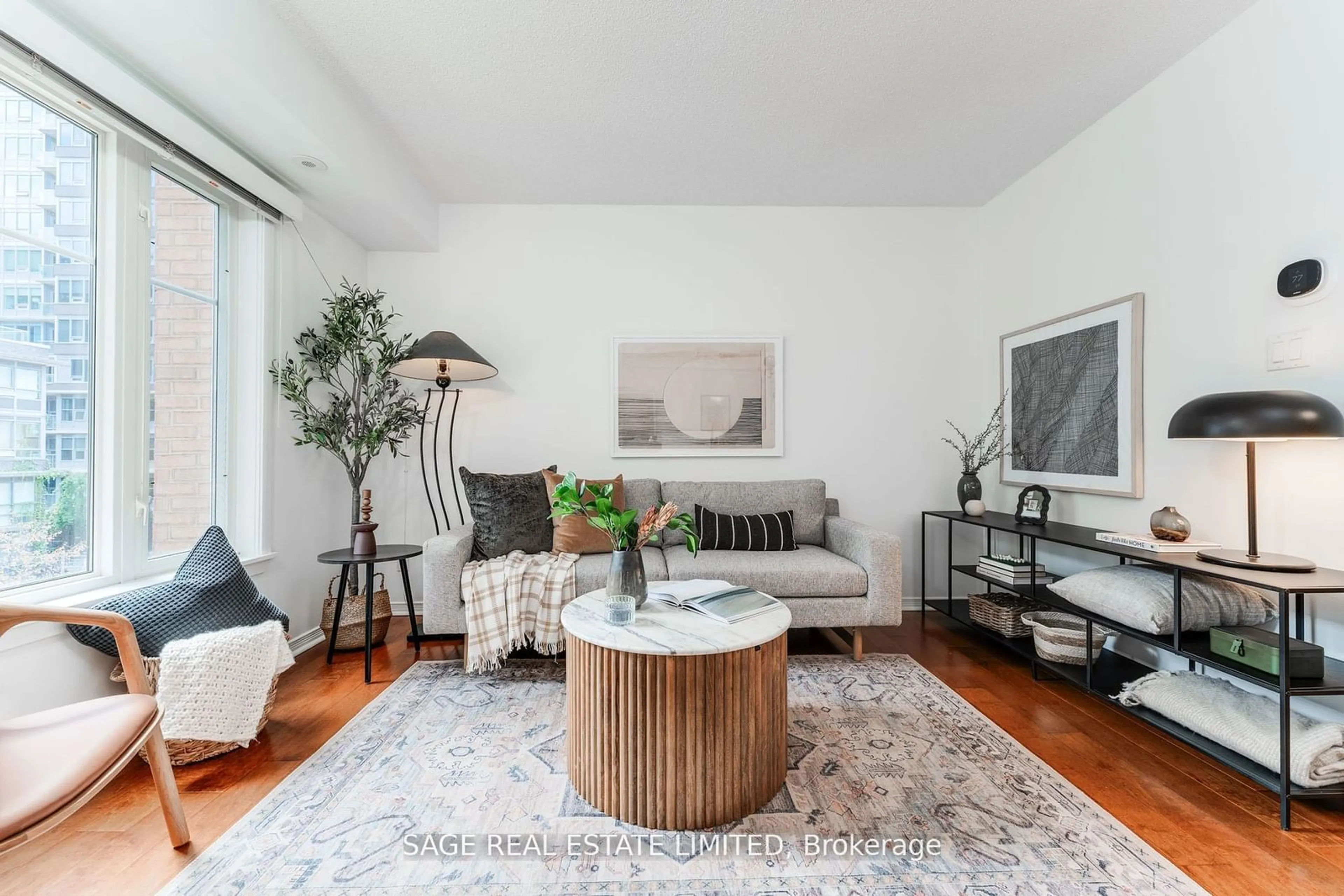 Living room, wood floors for 50 East Liberty St #1110, Toronto Ontario M6K 3P3