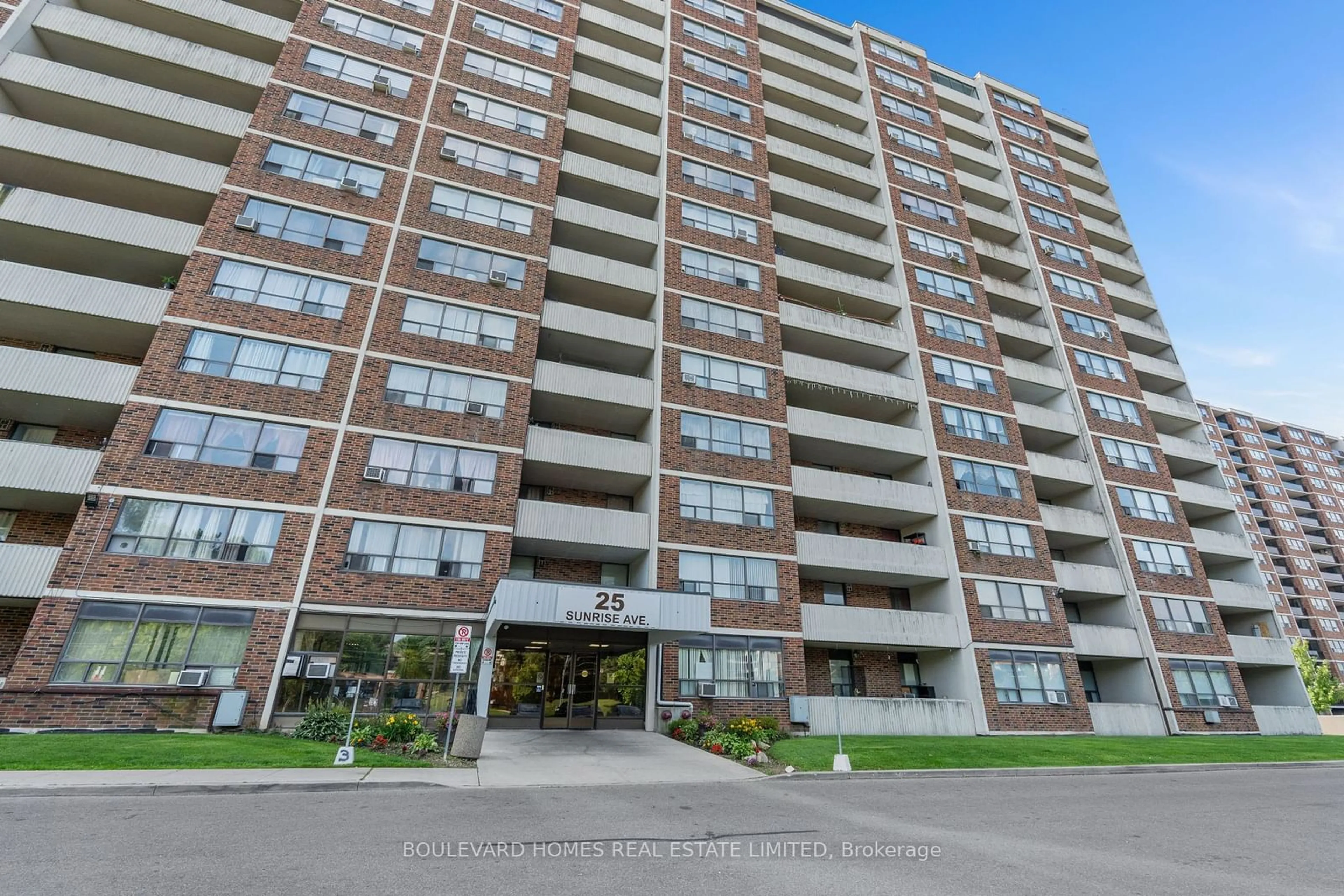 A pic from exterior of the house or condo, the front or back of building for 25 Sunrise Ave #1408, Toronto Ontario M4A 2S2