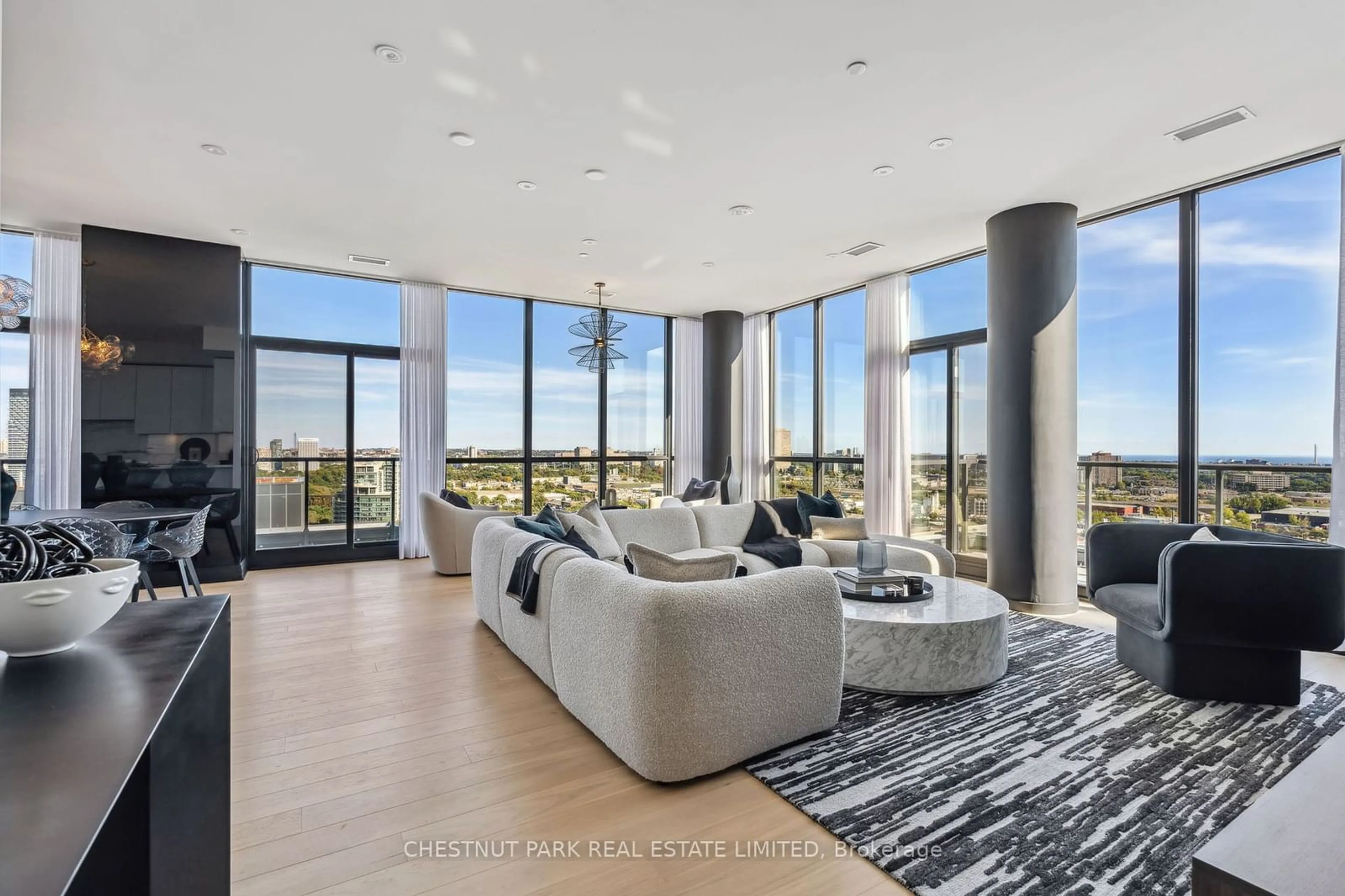 Living room, wood floors for 33 Frederick Todd Way #UPH 01, Toronto Ontario M4G 0C9