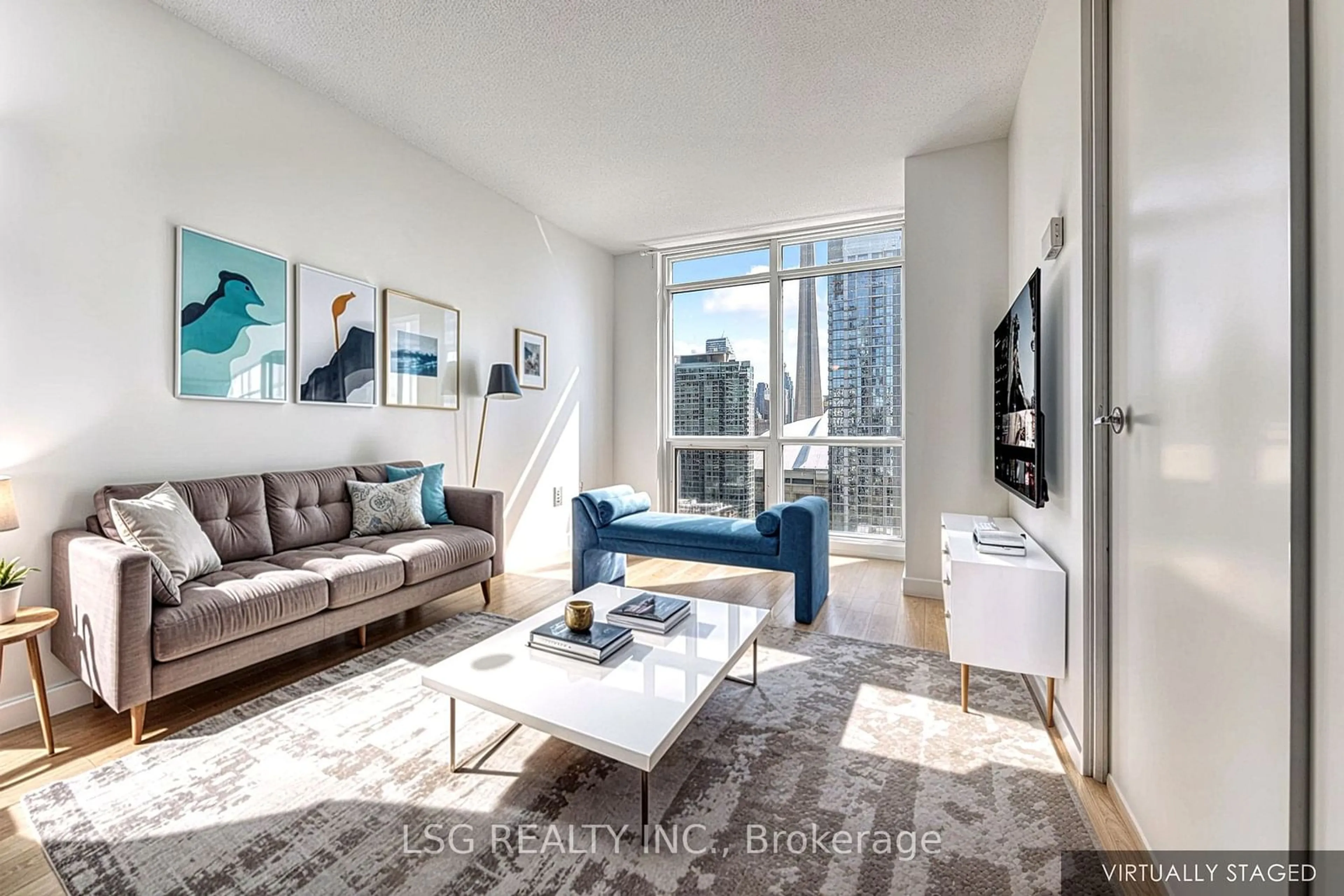 Living room, wood floors for 15 Fort York Blvd #2809, Toronto Ontario M5V 3Y4