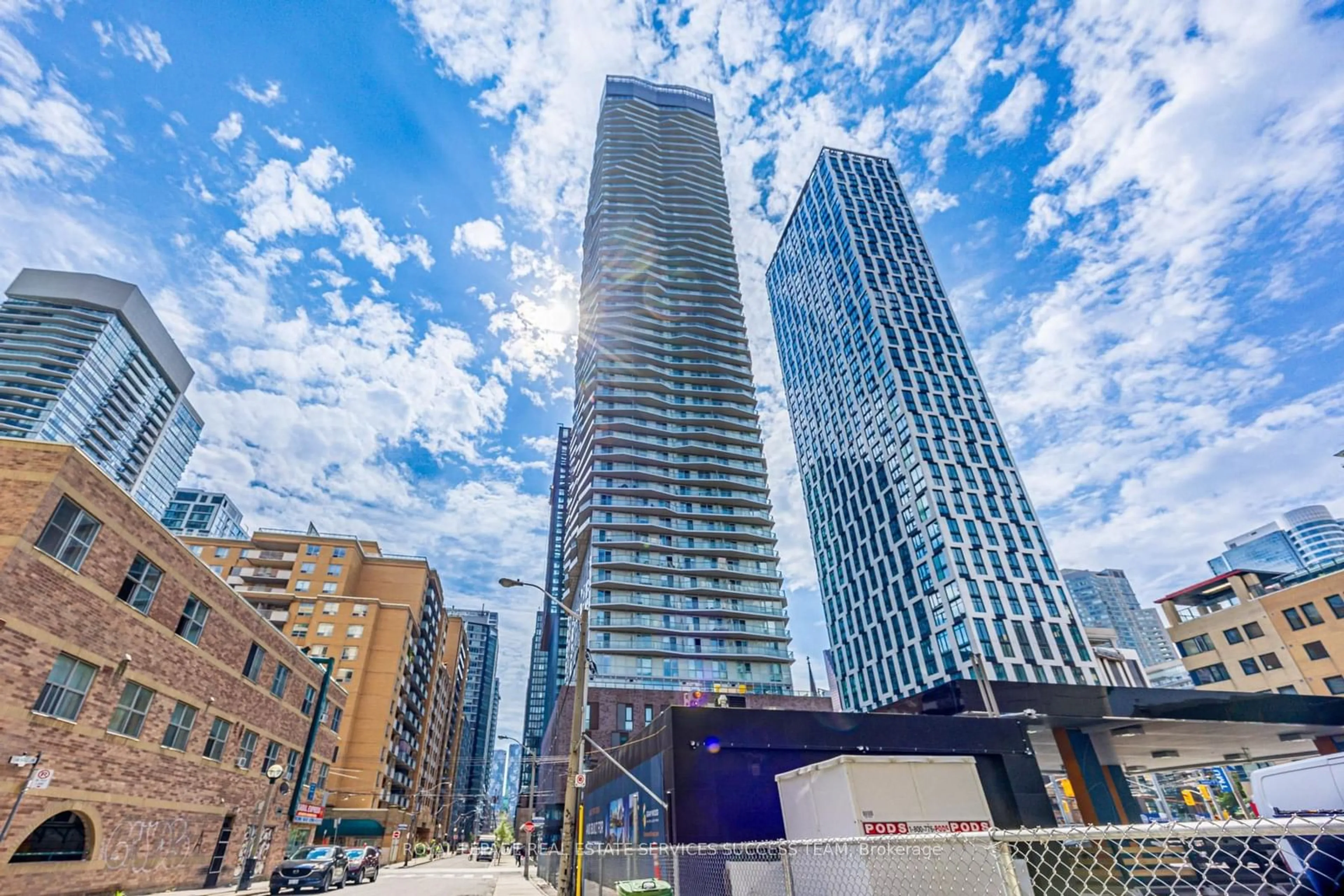 A pic from exterior of the house or condo, the view of city buildings for 100 Dalhousie St #1501, Toronto Ontario M5B 0C7