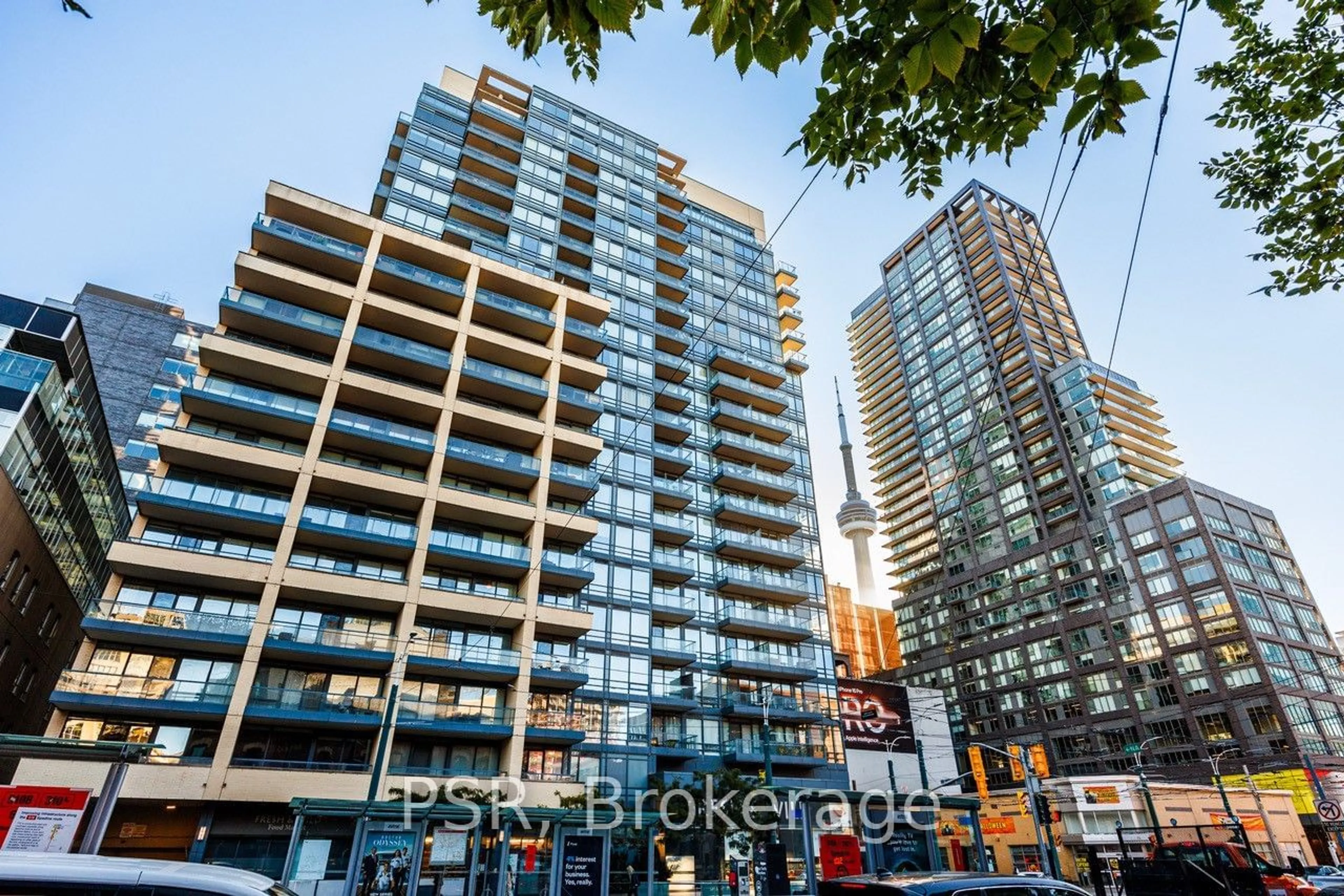 A pic from exterior of the house or condo, the view of city buildings for 438 King St #612, Toronto Ontario M5V 3T9