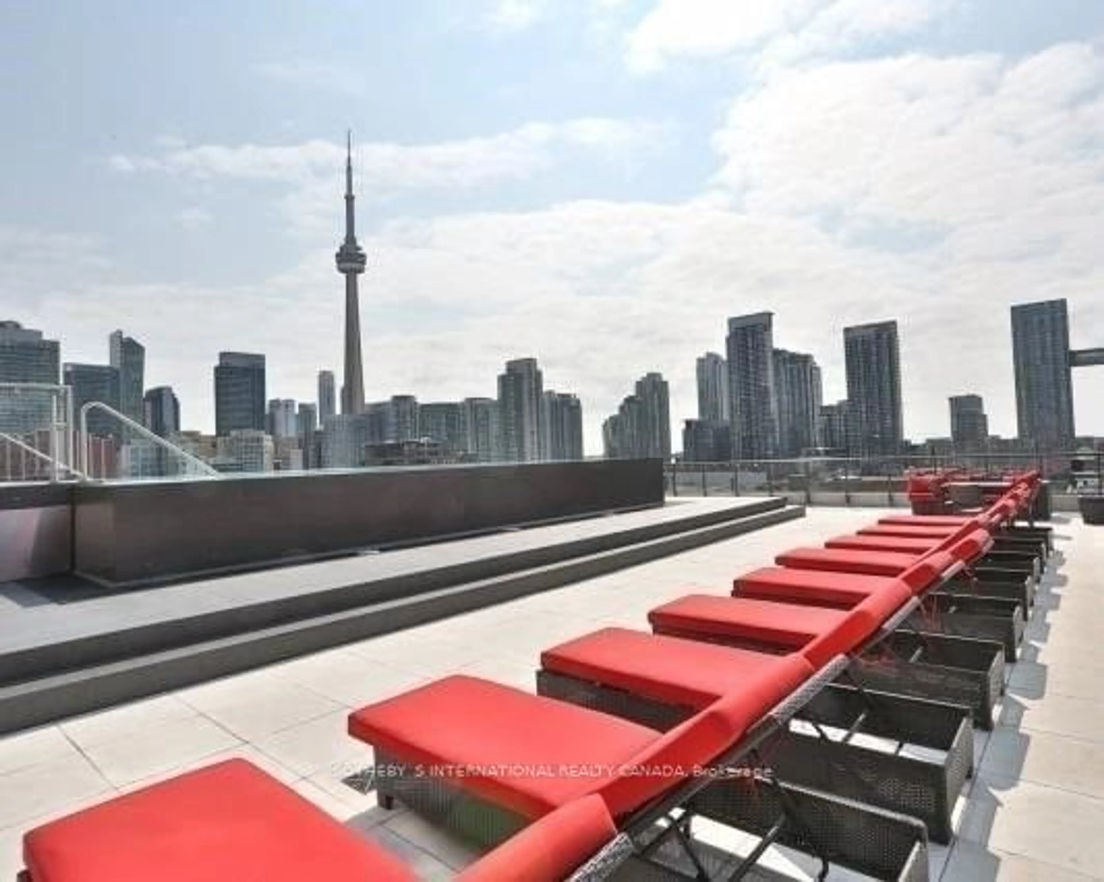 Patio, city buildings view from balcony for 461 Adelaide St #338, Toronto Ontario M5V 0L6