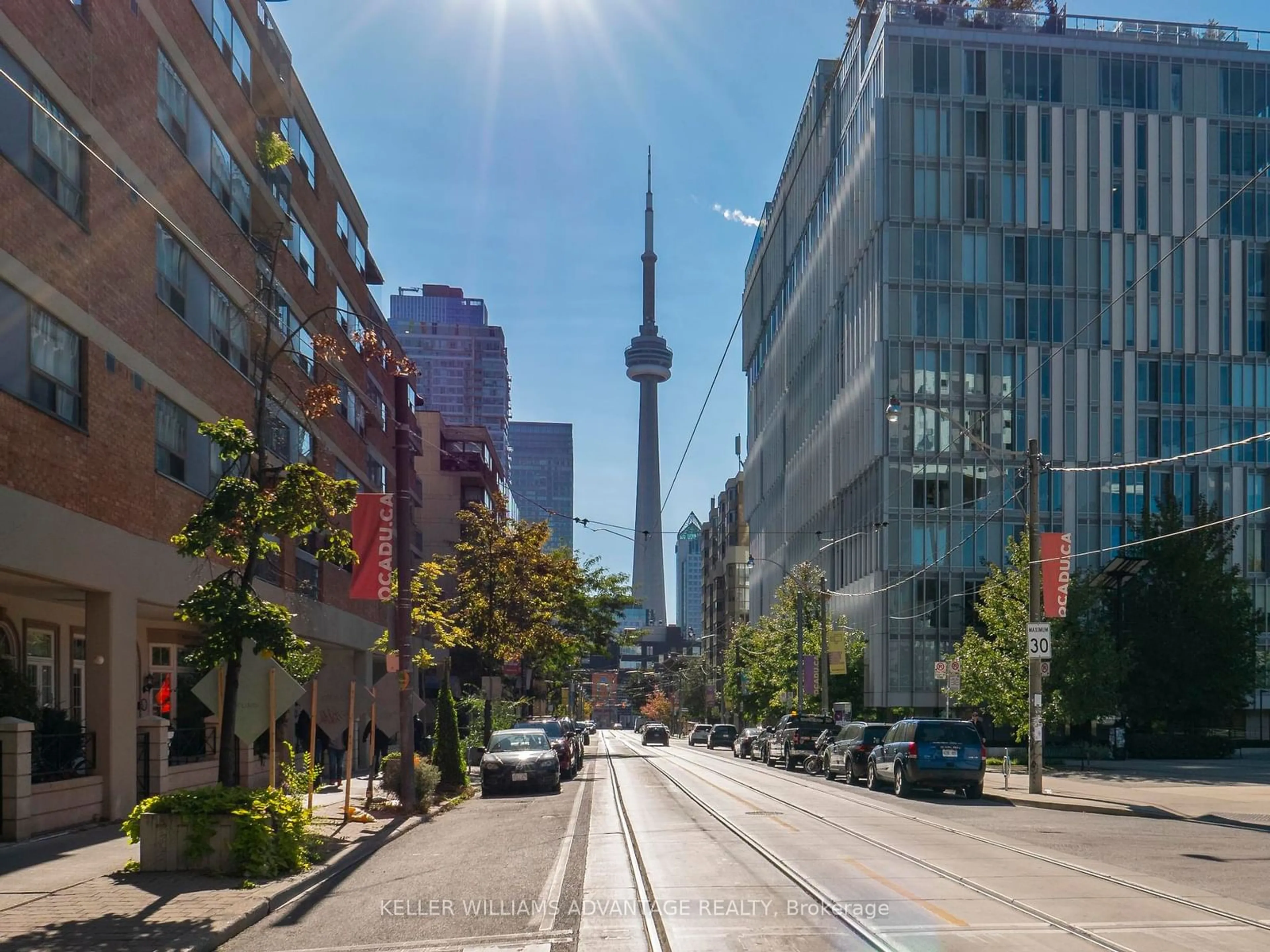 A pic from exterior of the house or condo, the street view for 73 McCaul St #628, Toronto Ontario M5A 0E8