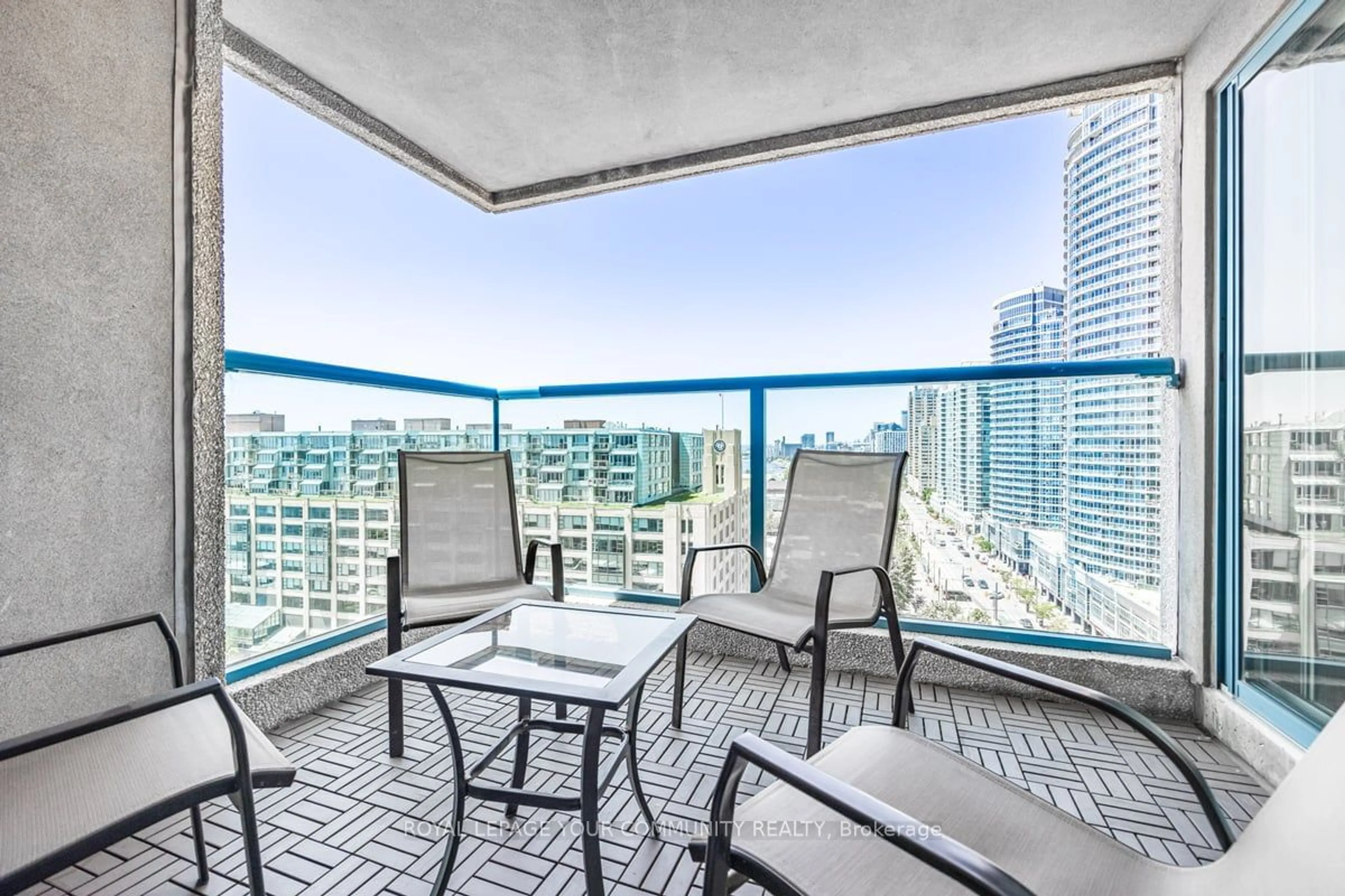 Patio, the view of city buildings for 77 Harbour Sq #1611, Toronto Ontario M5J 2S2