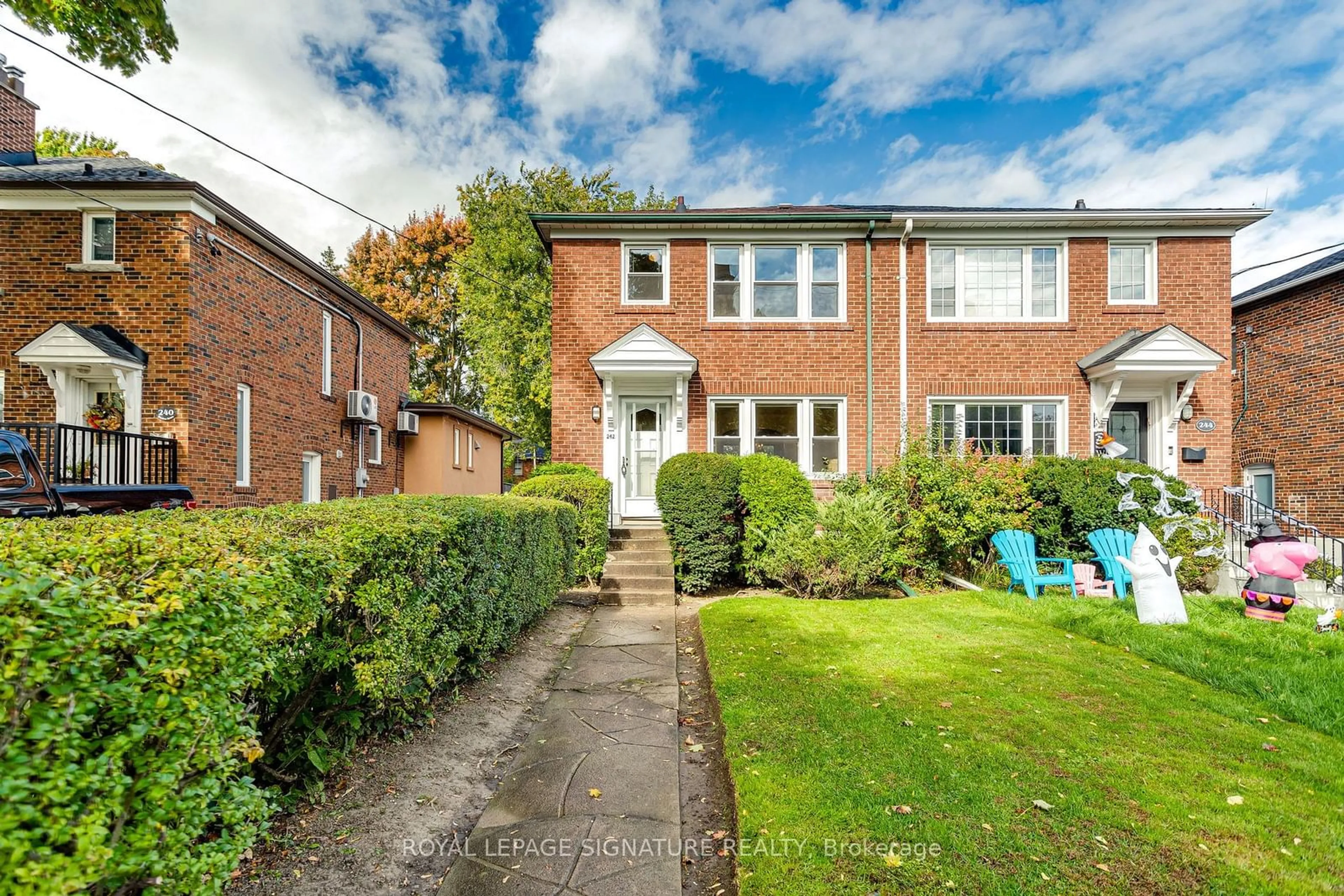 A pic from exterior of the house or condo, the fenced backyard for 242 Donlea Dr, Toronto Ontario M4G 2N2