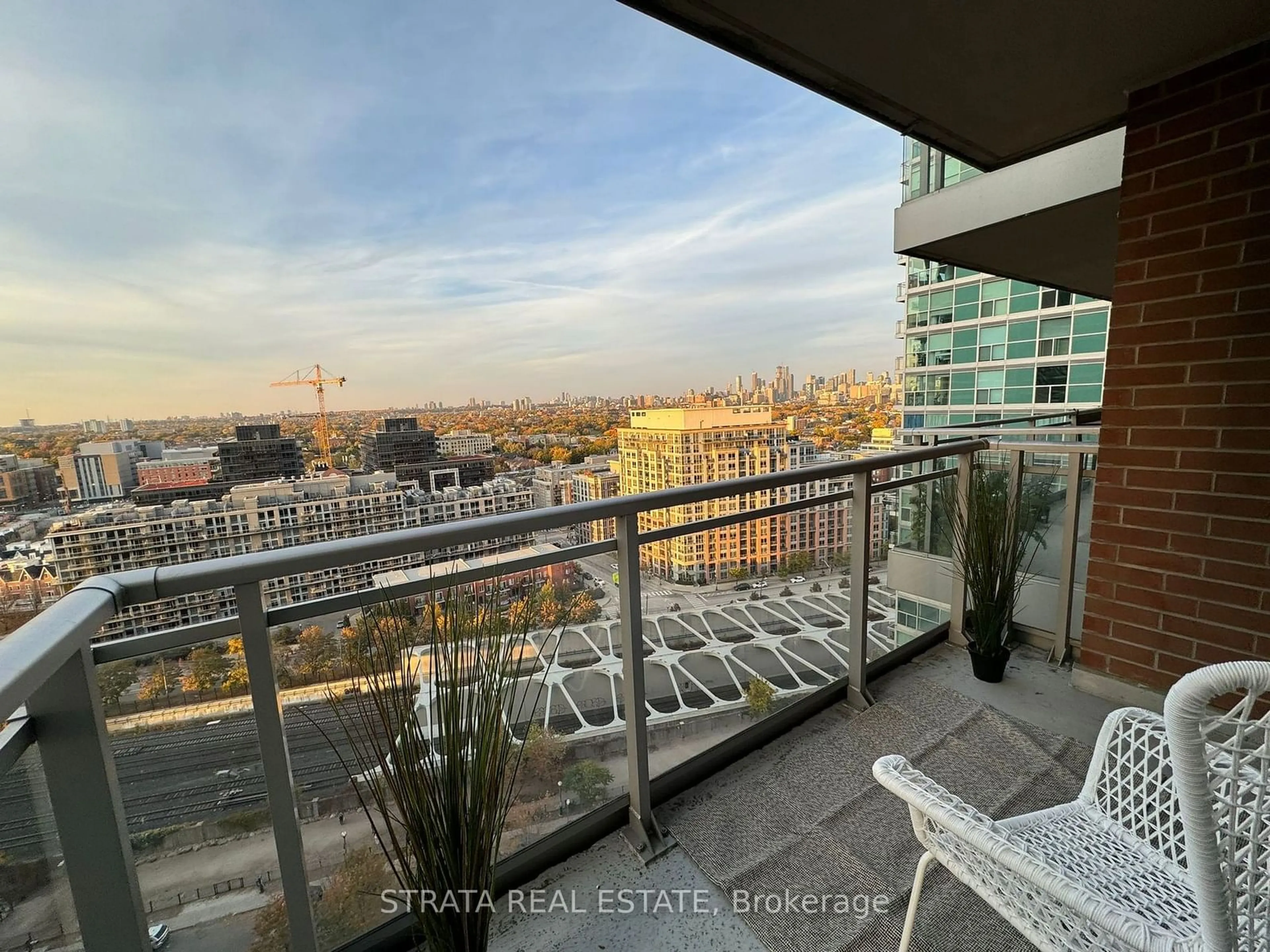 Balcony in the apartment, the view of city buildings for 50 Lynn Williams St #1909, Toronto Ontario M6K 3R9