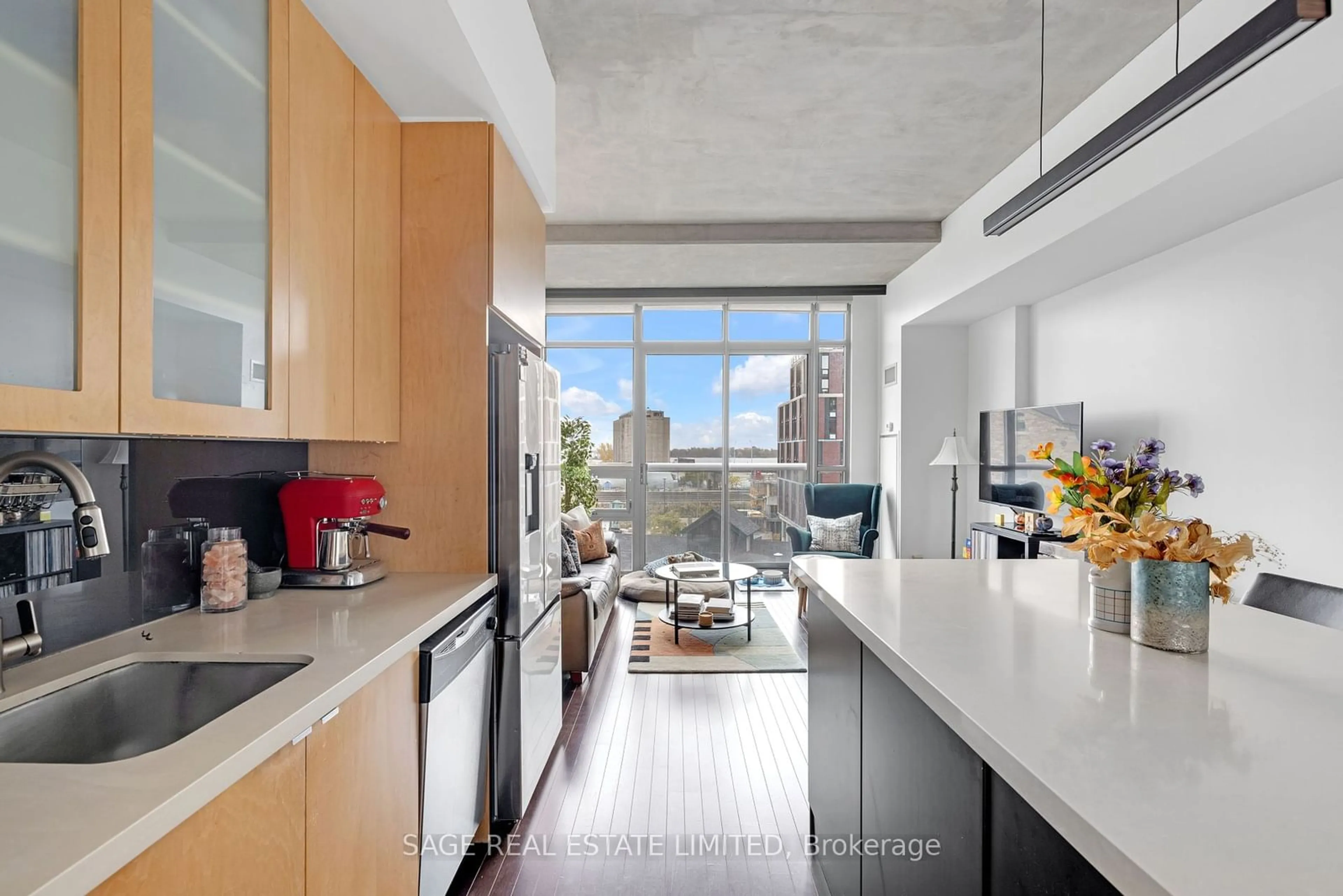 Contemporary kitchen, wood floors for 33 Mill St #526, Toronto Ontario M5A 3R3