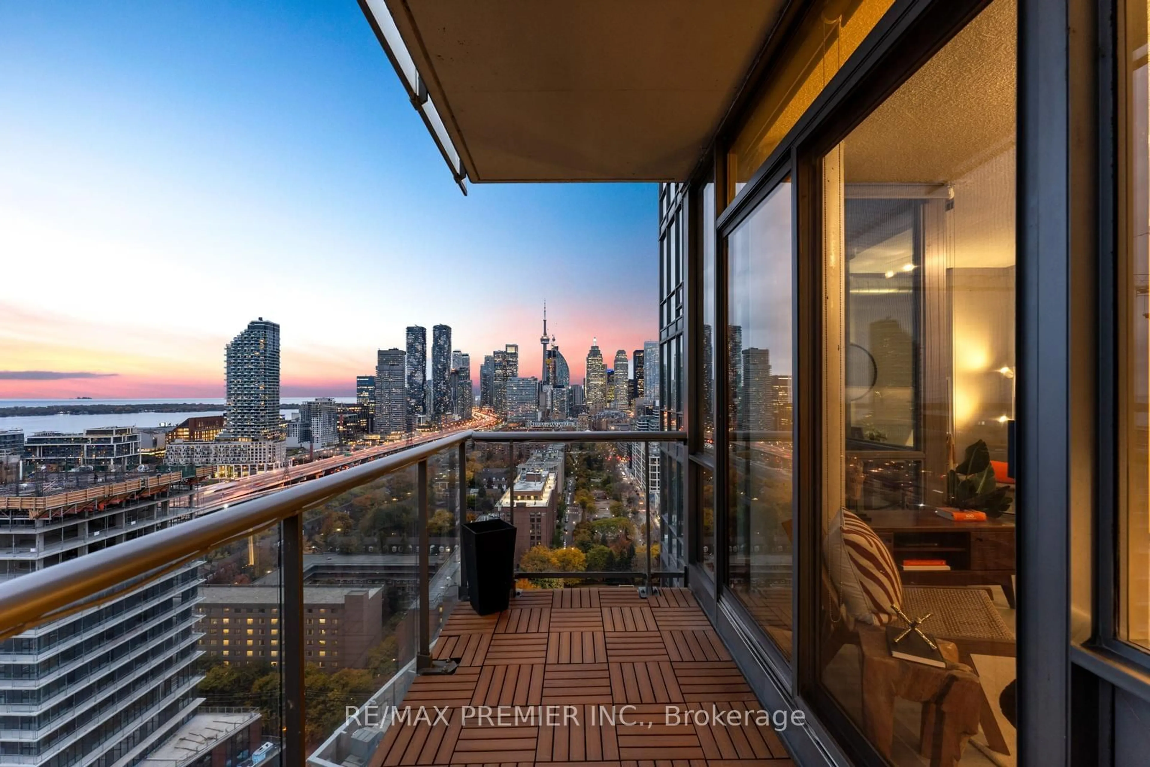 Balcony in the apartment, the view of city buildings for 33 Mill St #2506, Toronto Ontario M5A 3R3