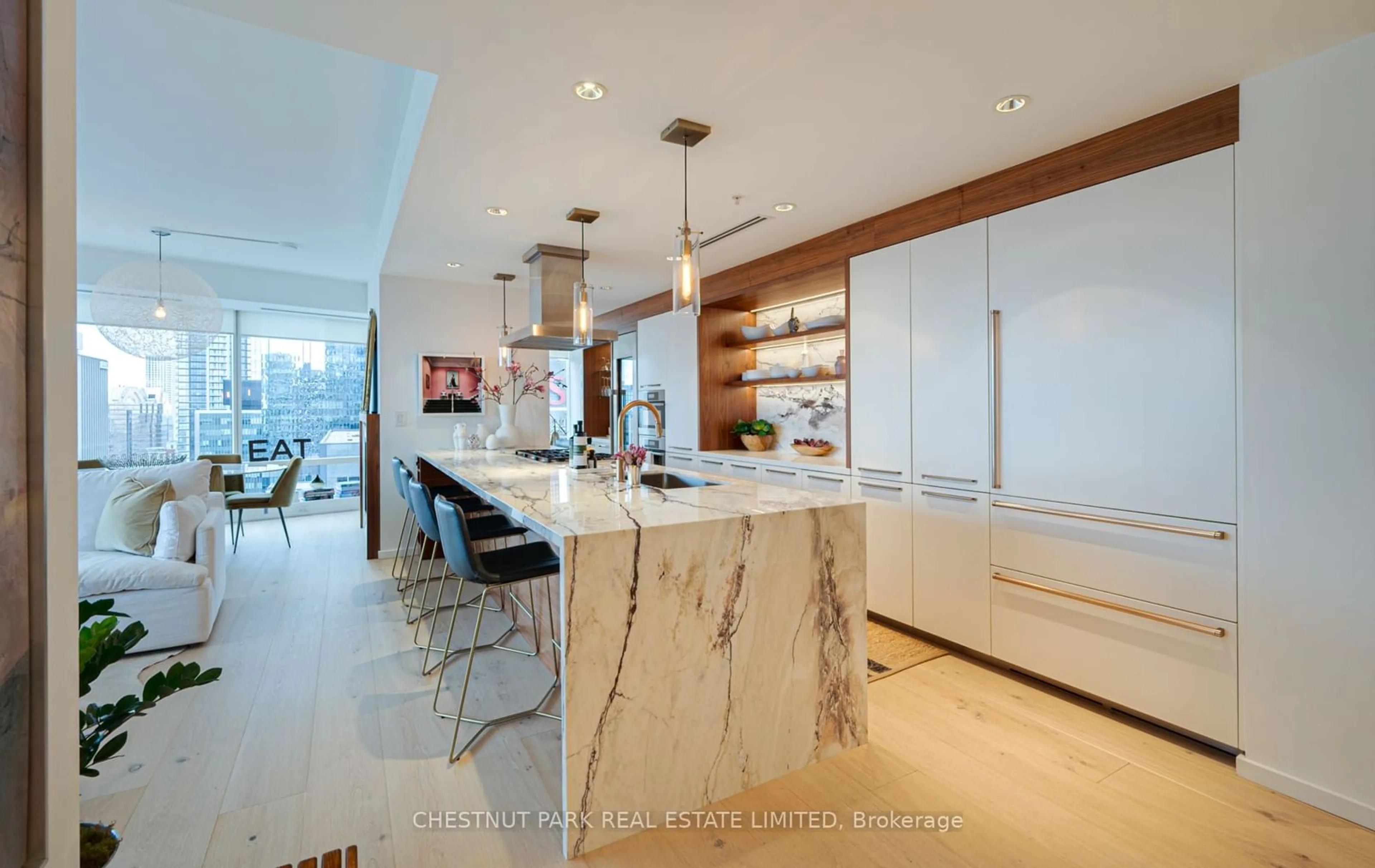 Contemporary kitchen, wood floors for 180 University Ave #3206, Toronto Ontario M5H 0A2