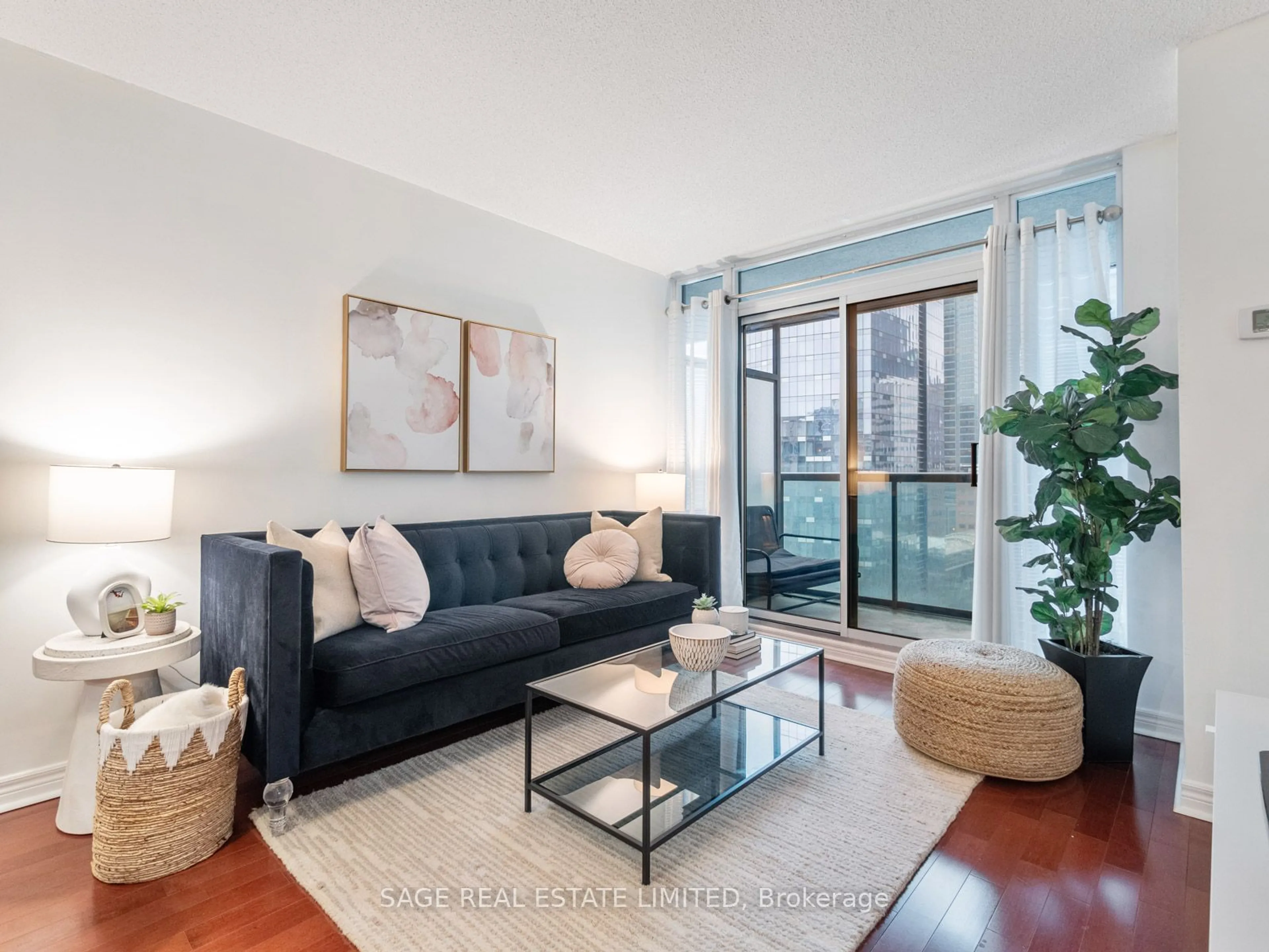 Living room, wood floors for 30 Grand Trunk Cres #1705, Toronto Ontario M5J 3A4