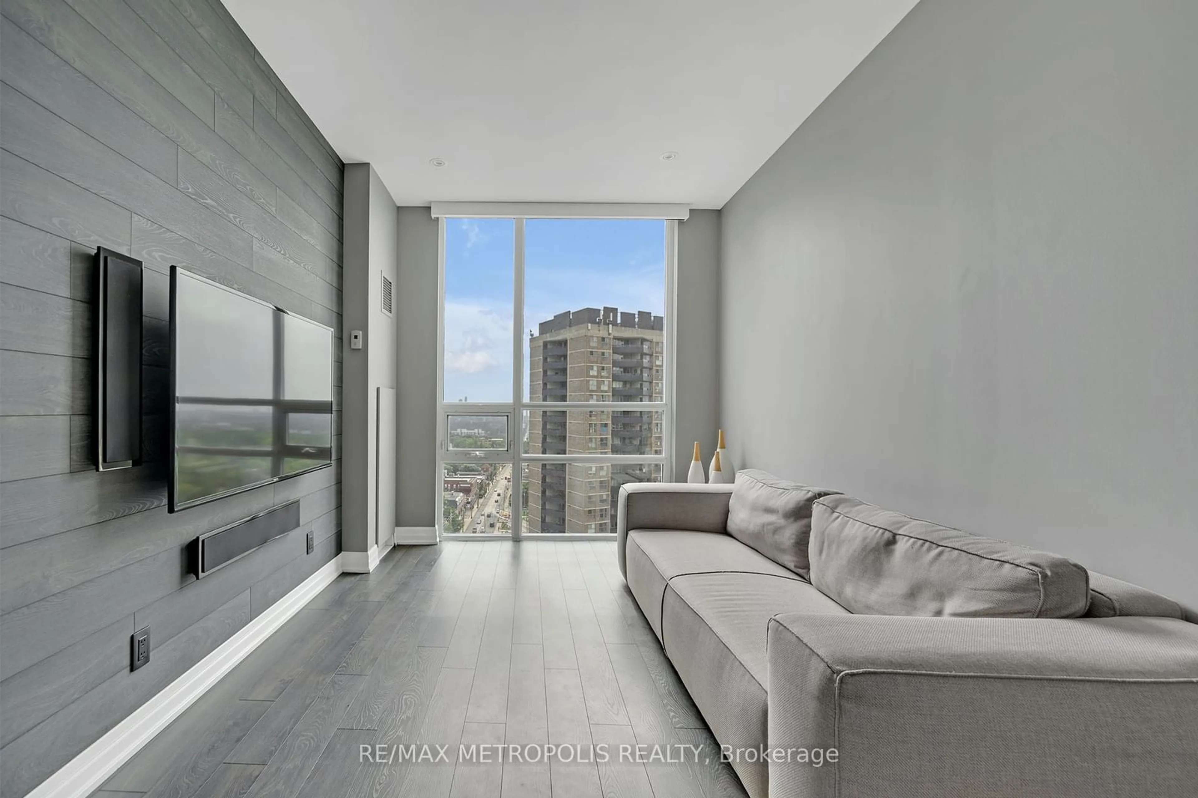 Living room, wood floors for 500 St Clair Ave #1508, Toronto Ontario M6C 1A8