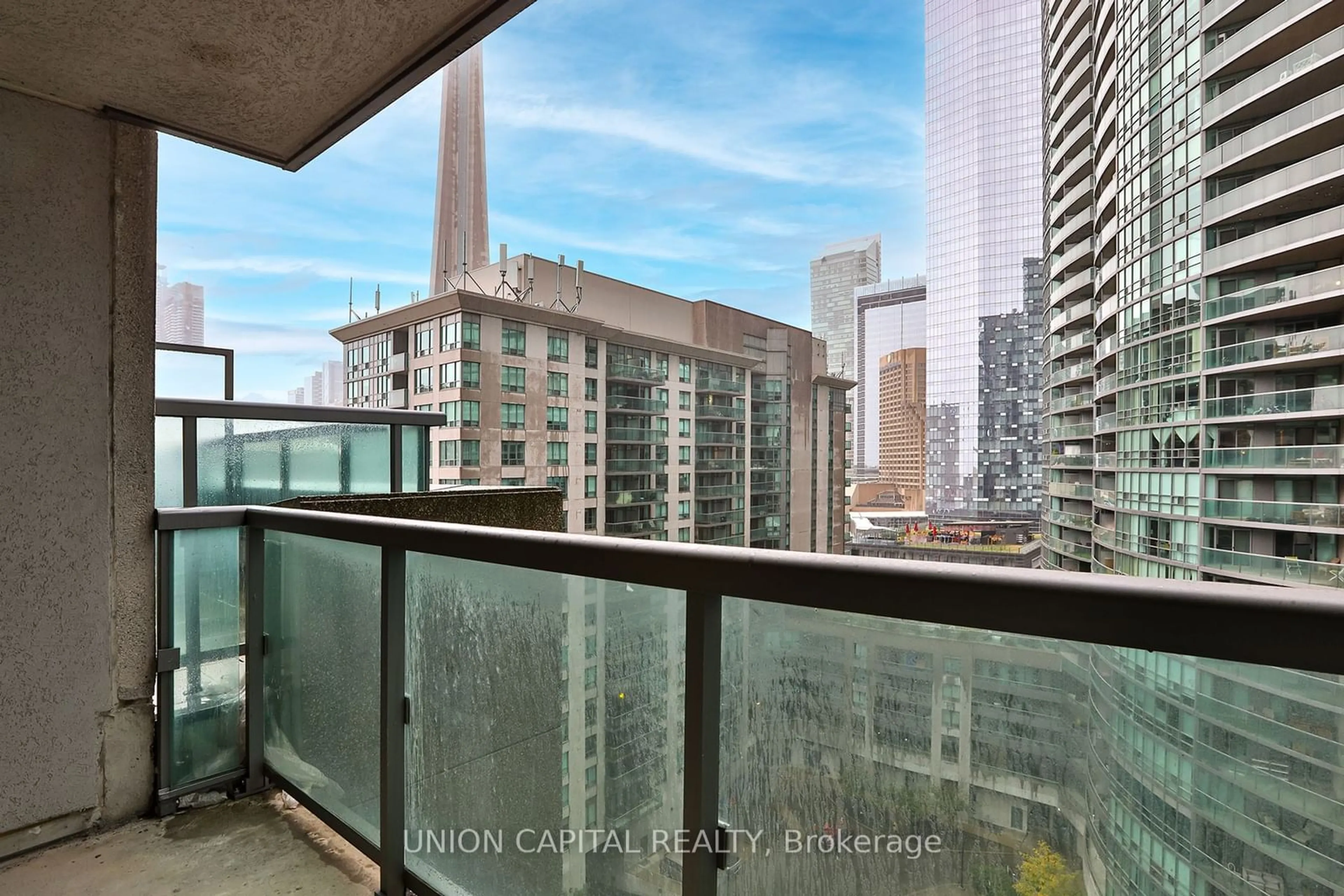 Balcony in the apartment, the view of city buildings for 19 Grand Trunk Cres #1603, Toronto Ontario M5J 3A3