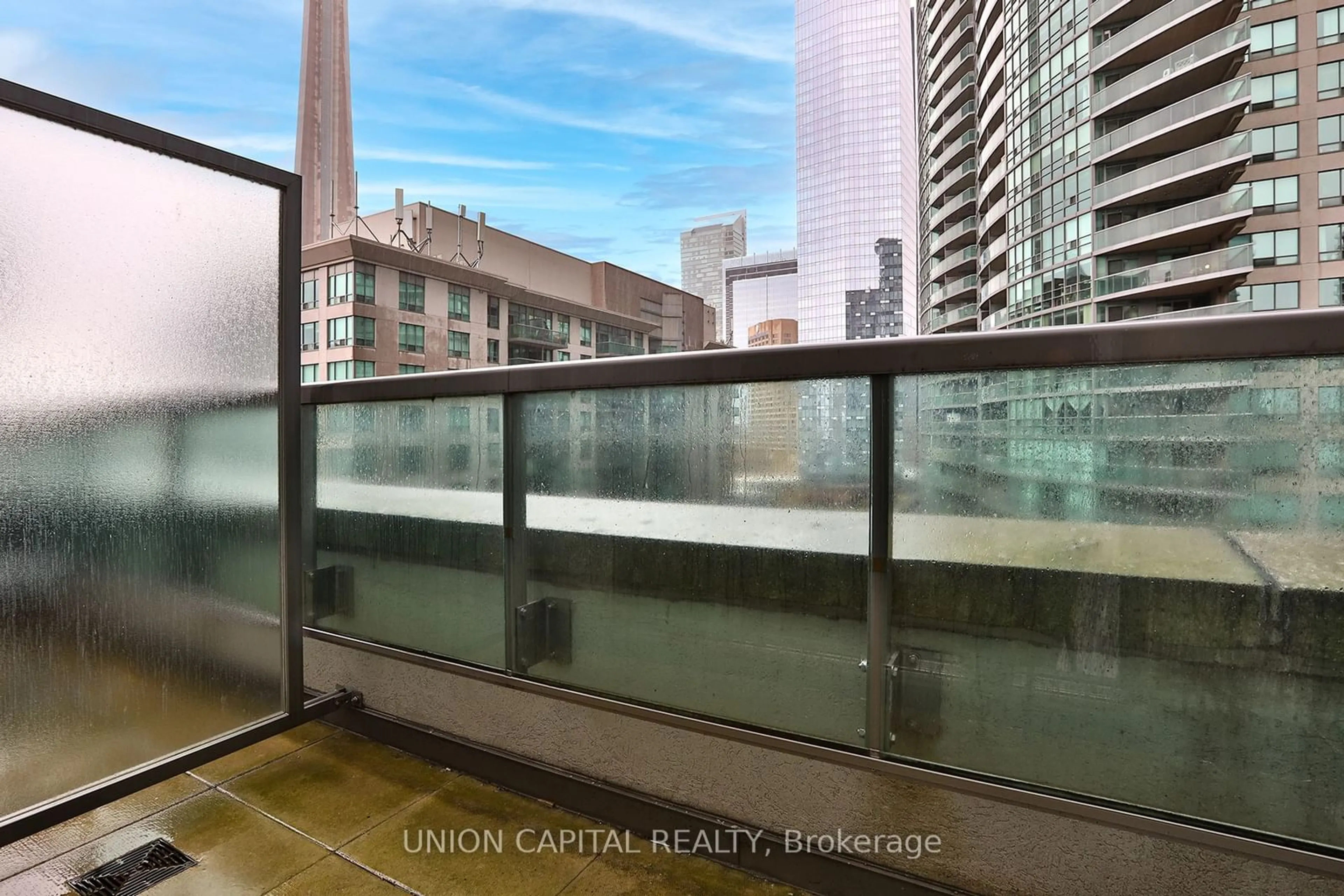 Balcony in the apartment, the view of city buildings for 19 Grand Trunk Cres #1603, Toronto Ontario M5J 3A3