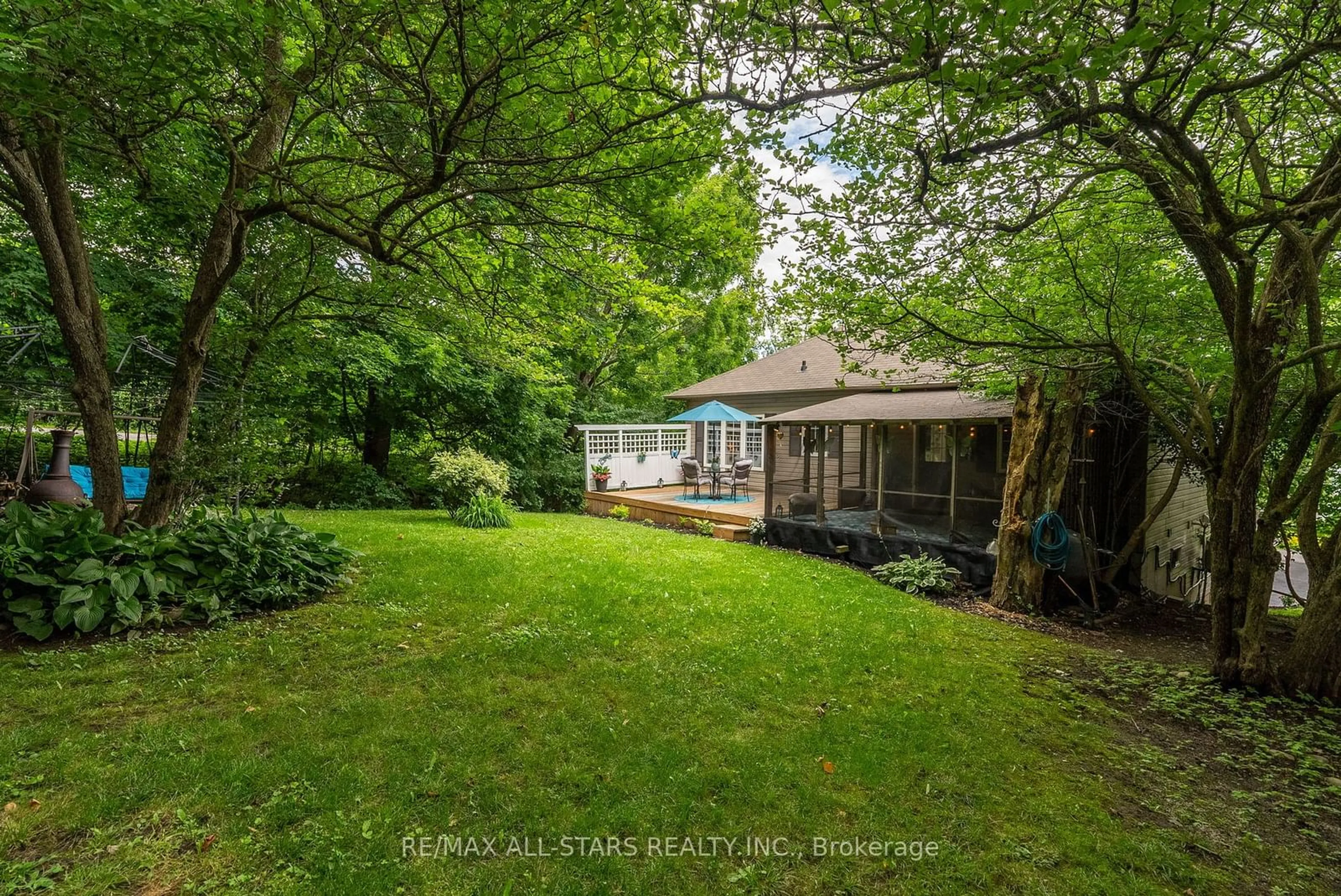 Patio, the fenced backyard for 2 Honeys Beach Rd, Scugog Ontario L9L 1B2