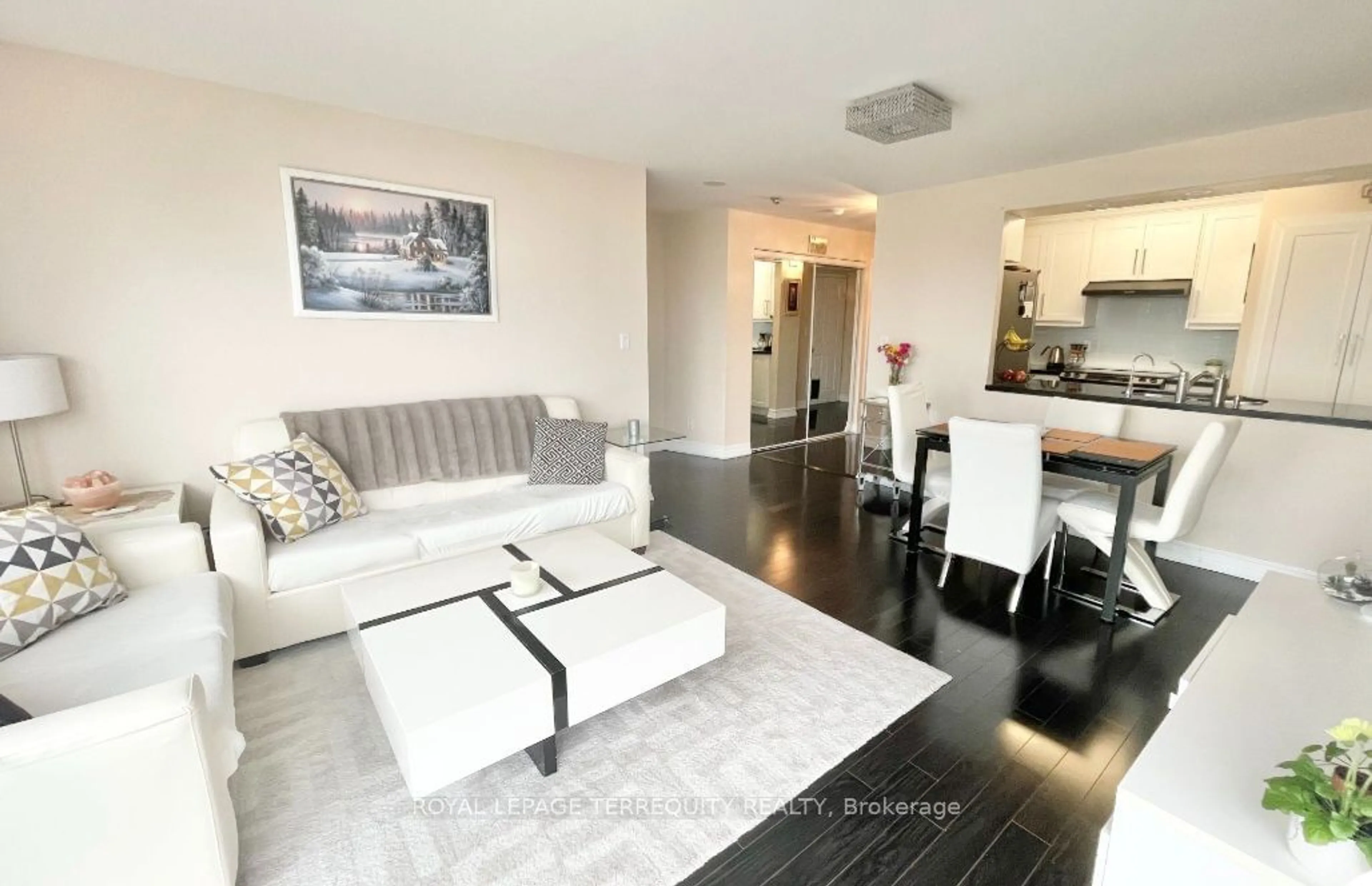 Living room, wood floors for 90 Dale Ave #1408, Toronto Ontario M1J 3N4