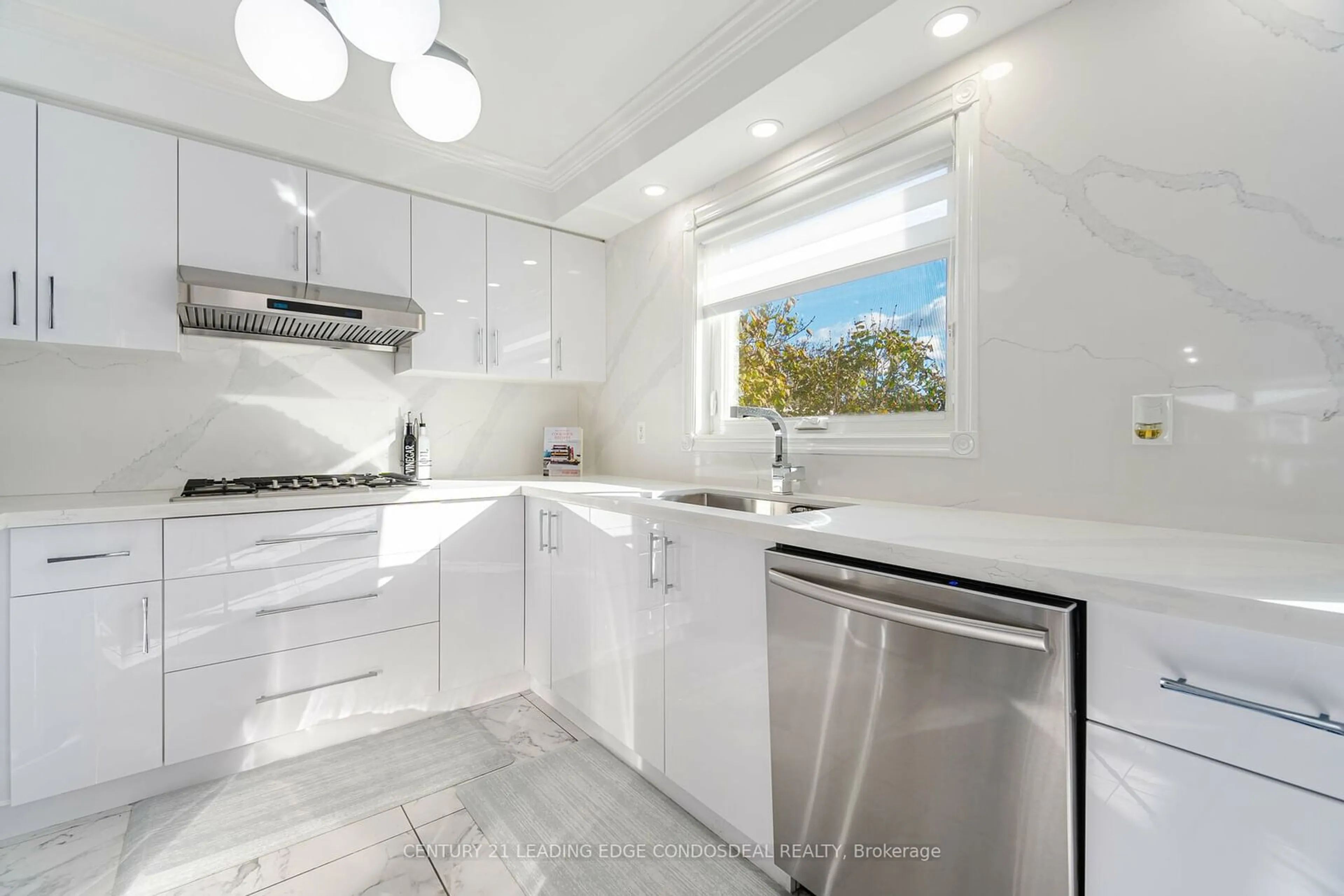 Contemporary kitchen, ceramic floors, cottage for 35 Heaslip Terr, Toronto Ontario M1T 1W8